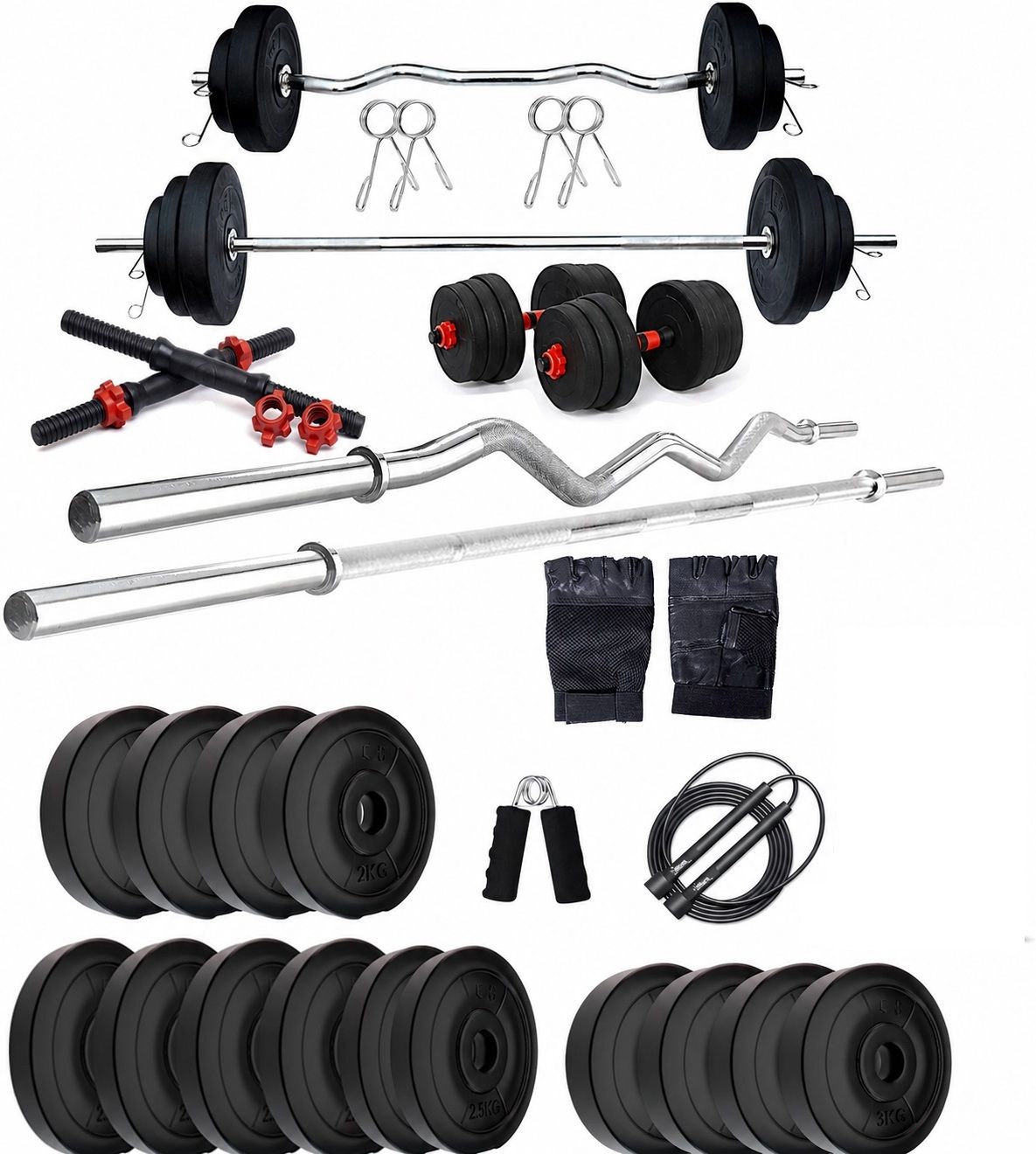 adrenex 50 kg PVC WITH 3FT CURL AND 5FT STRAIGHT ROD AND ACCESSORIES Home Gym Combo-picture-19