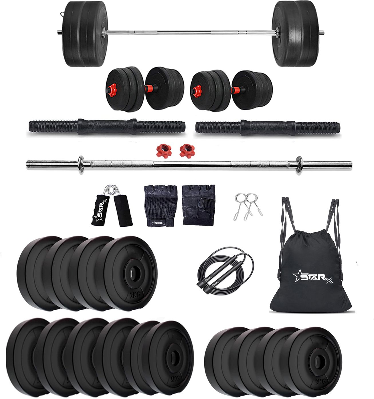 50 kg PVC 50 Kg Weight Combo of 5Ft Rod,Bag and Accessories Home Gym Combo-image-37