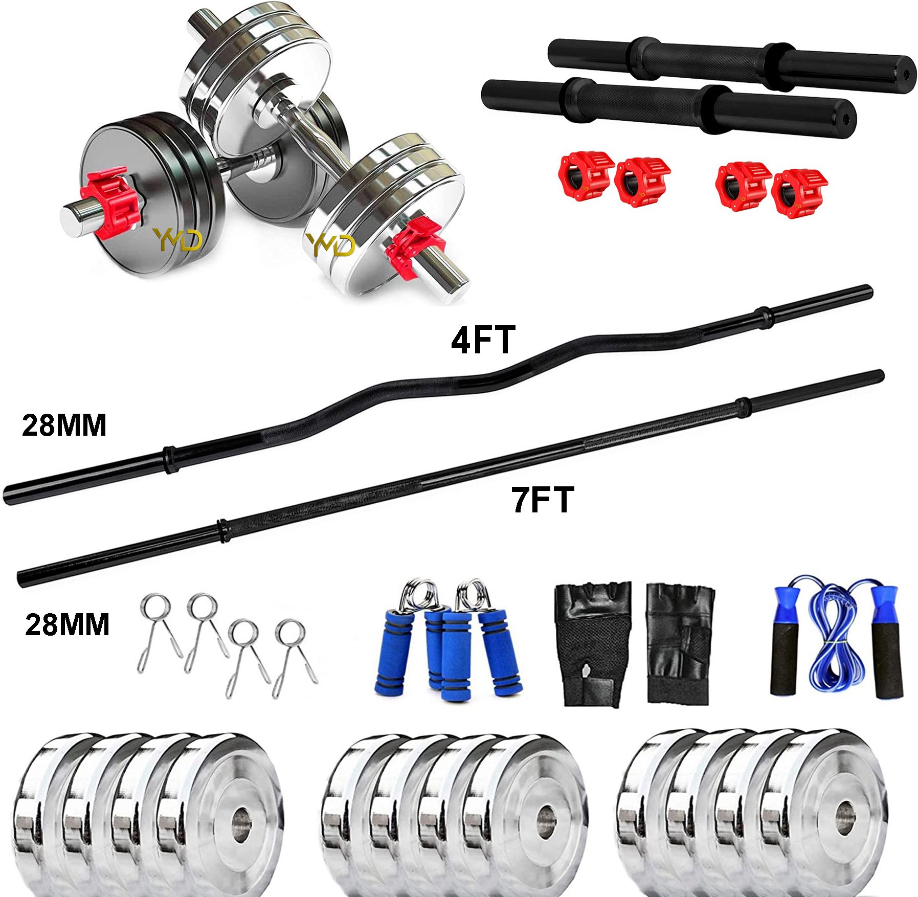 ymd 10 kg Steel Plates (2.5KGX4Pc) 4FT Curl & 7FT Straight Black Powder Coated Home Gym Combo-picture-19