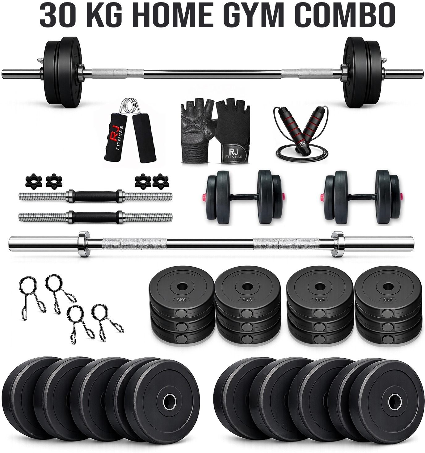 30 kg 30kg combo-5kg*4/2.5kg*4 plates, 3ft straight rod, dumbell rod+accessories Home Gym Combo