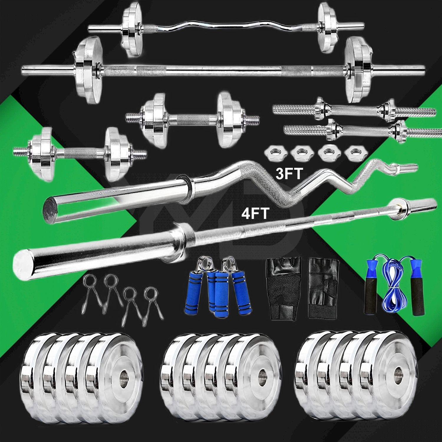 ymd 10 kg Steel Plates (2.5KGX4Pc) 3FT Curl & 4FT Straight With Accessories Home Gym Combo-picture-16