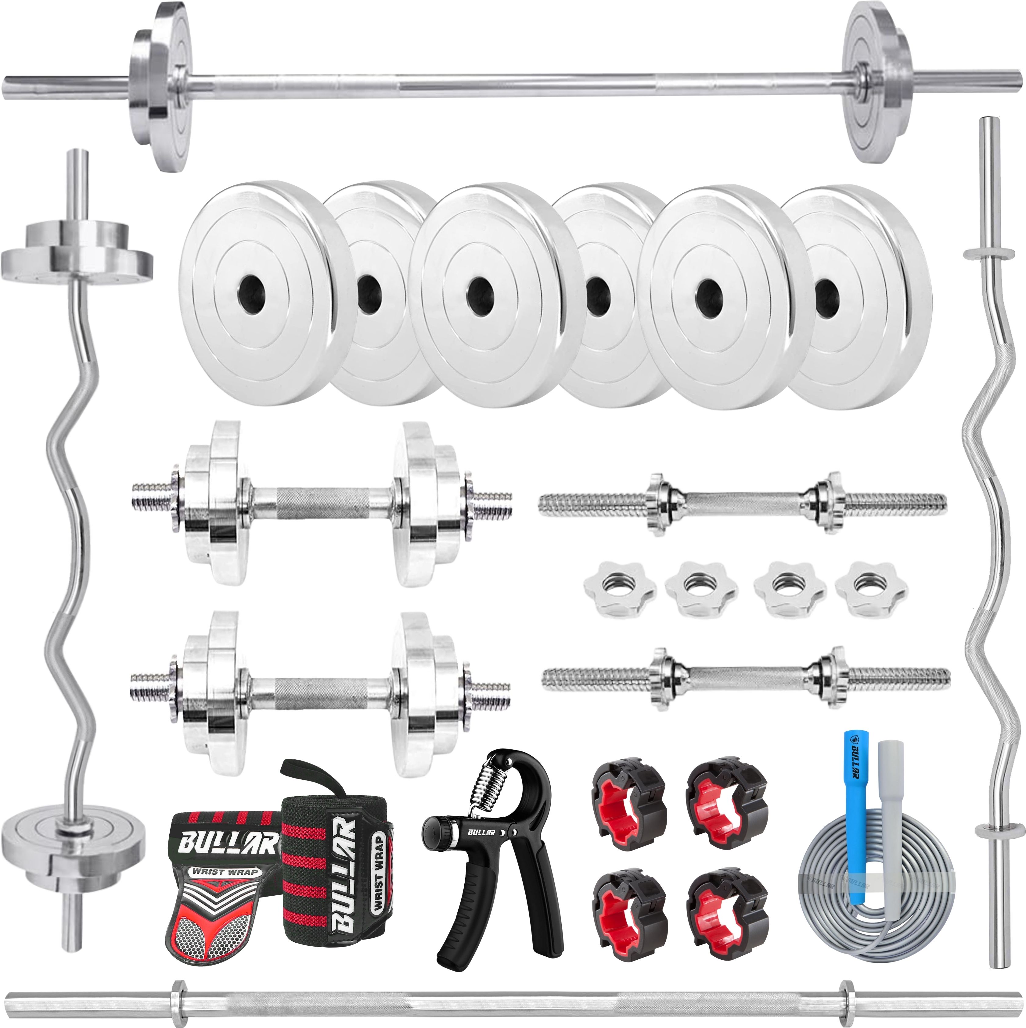 30 kg Steel Home Gym Set 3ft+5ft(28MM)+starnut Dumbbell rods with Workout Accessories Home Gym Combo-image-25