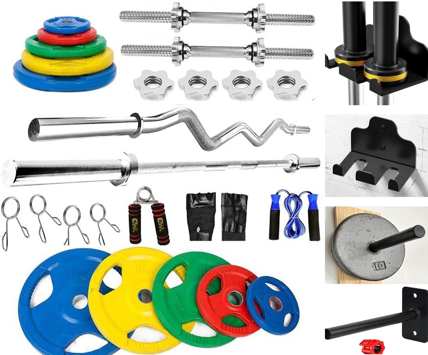 ymd 10 kg Premium Metal integrated Color Plates (2.5KGx4Pc) 3FT Curl 3FT Straight 28MM_ Home Gym Combo-picture-5