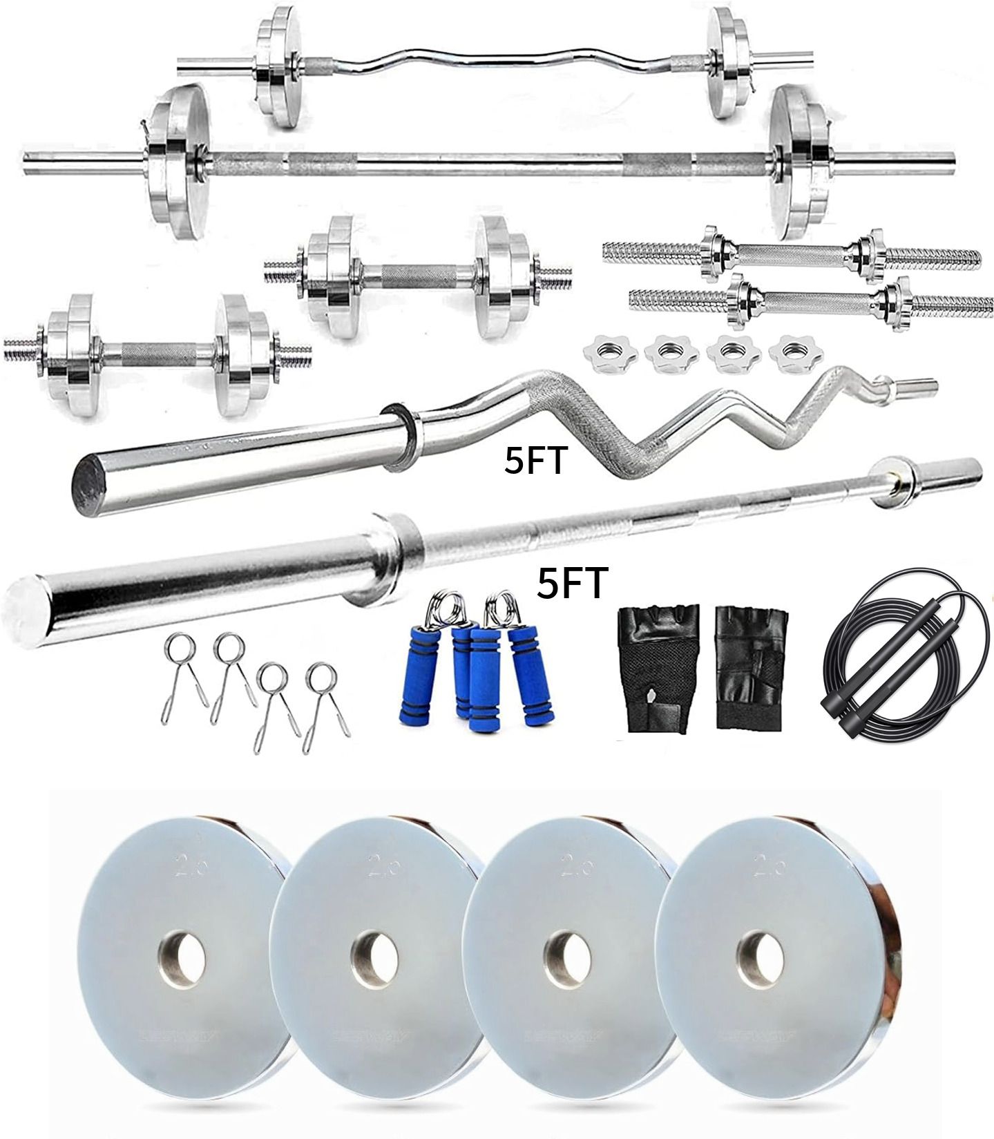 ymd 20 kg Steel Plates (2.5KGX4Pc, 5KGX2Pc) 5FT Curl & 5FT Straight 28mm Rods Full Combo Home Gym Combo-picture-35