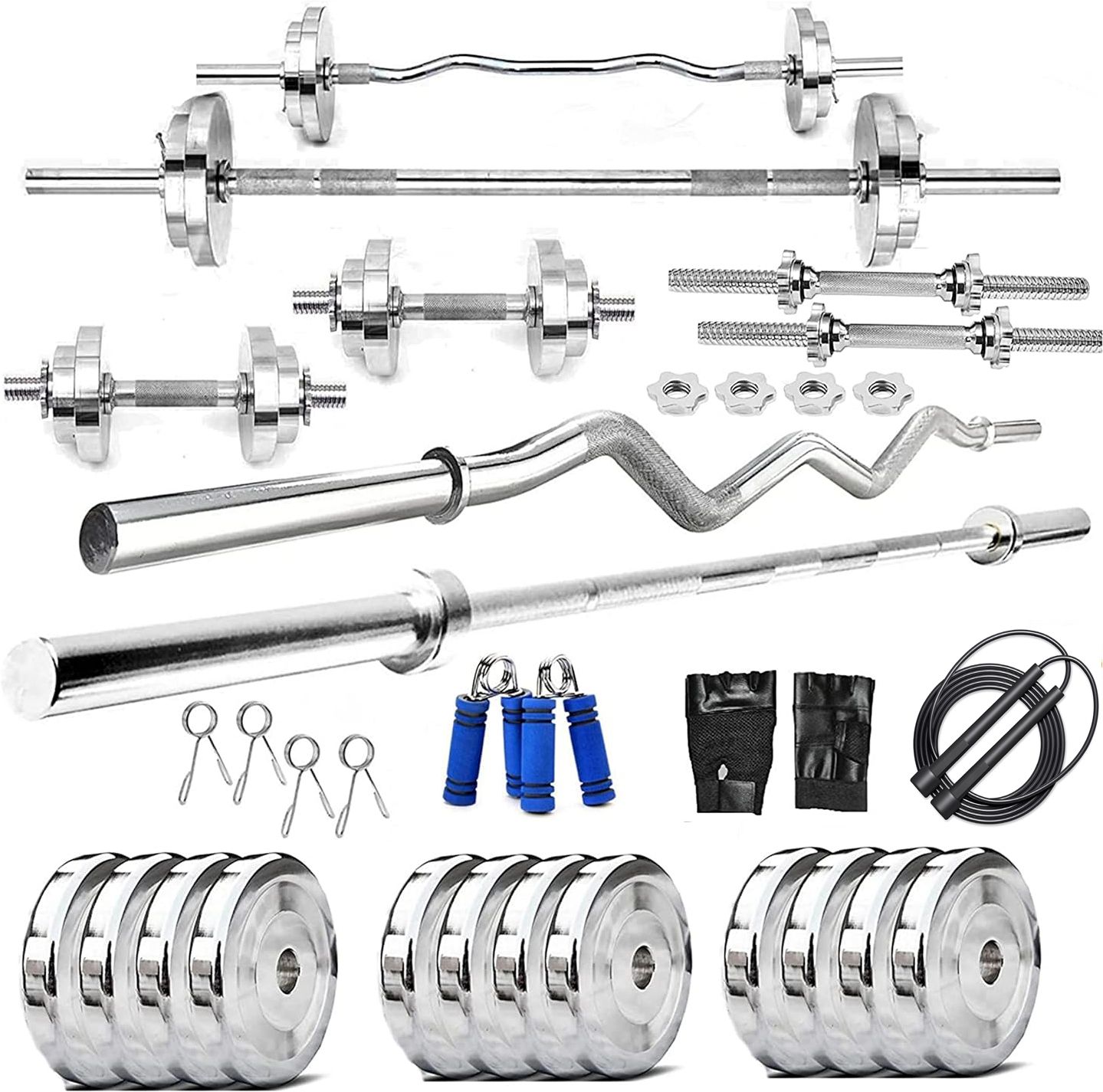 ymd 10 kg Steel Plates (2.5KGX4Pc) 3FT Curl & 3FT Straight With Accessories Home Gym Combo-picture-17