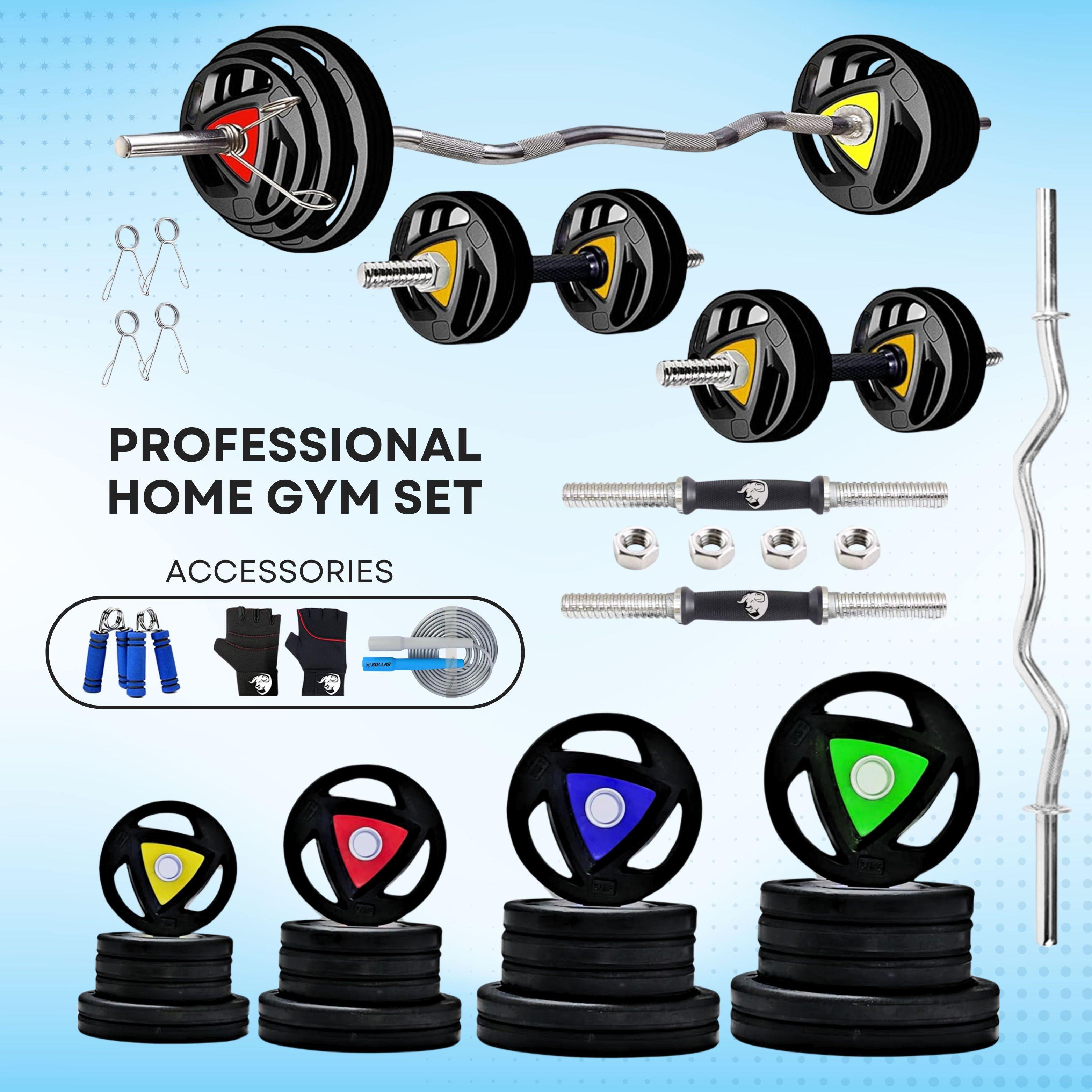 10 kg Professional Adjustable Rubber Coated Home Gym Set With 4ft Curl Rod (25 MM) Home Gym Combo-image-13