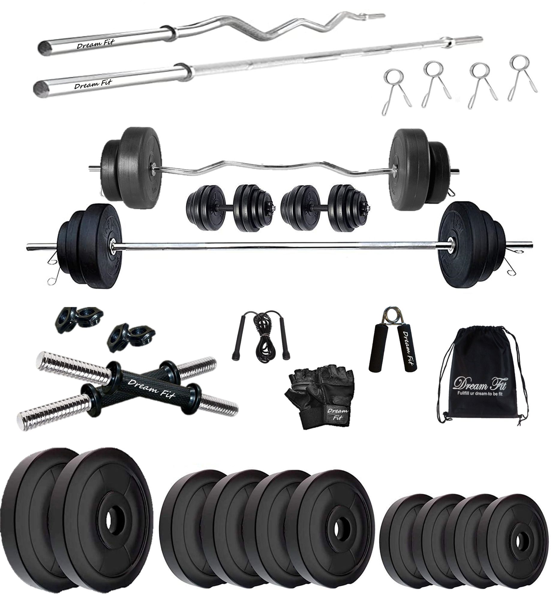 50 kg 50 kg Home gym with 5 ft Straight Rod , 3 ft Curl Rod And Accessories Home Gym Combo