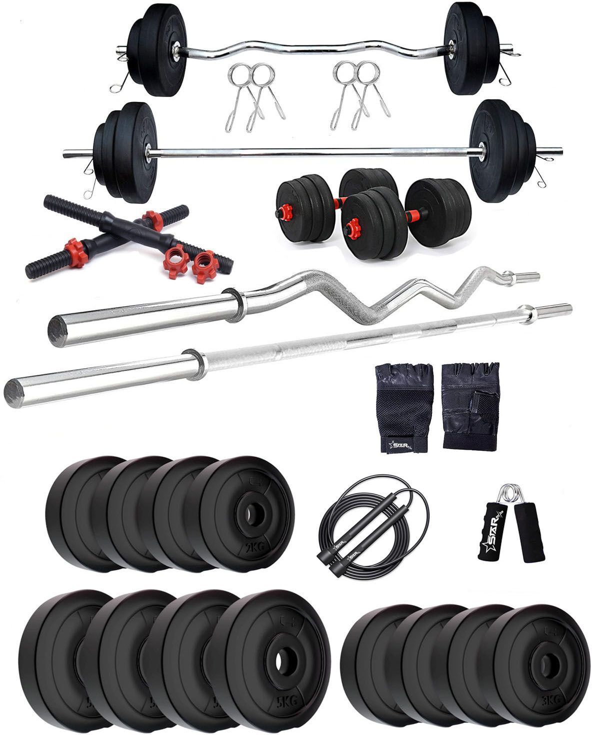 starx 40 kg PVC weight with 3ft Curl, 5ft Straight Rod and Acc Home Gym Combo-picture-39
