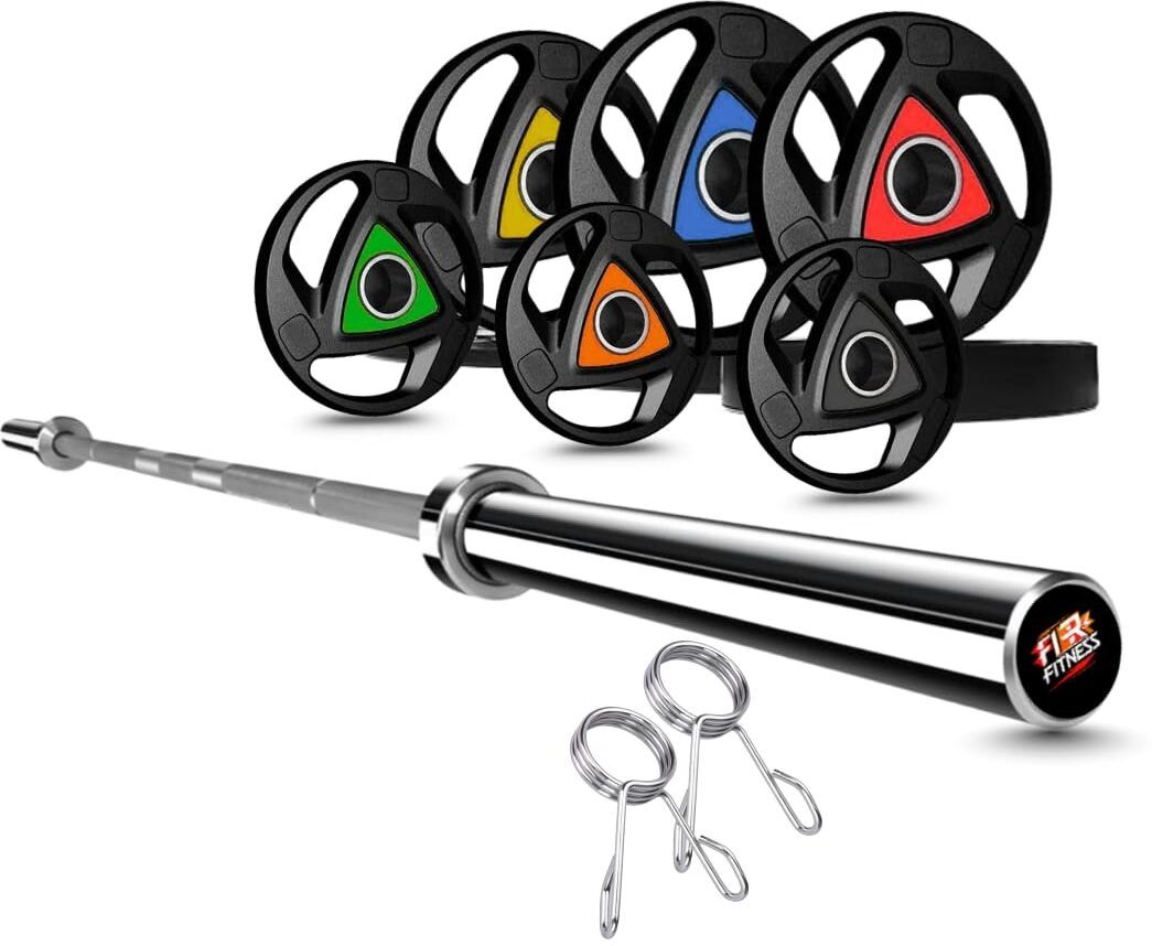 2.5 kg 10KG Metal Integrated Rubber Weight Plates Combo with 7ft Olympic Gym Barbell Home Gym Combo-image-22