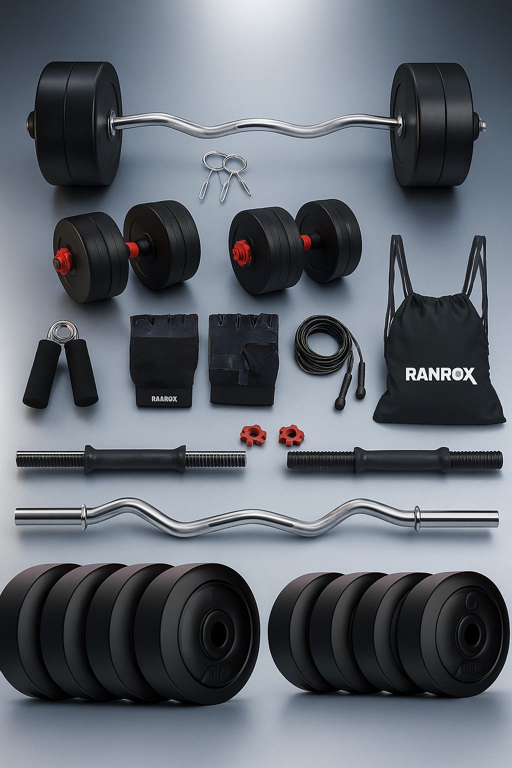 20kg PVC weight with 3ft Curl Rod, Accessories Fitness Equipments Black Weight Plate-image-27