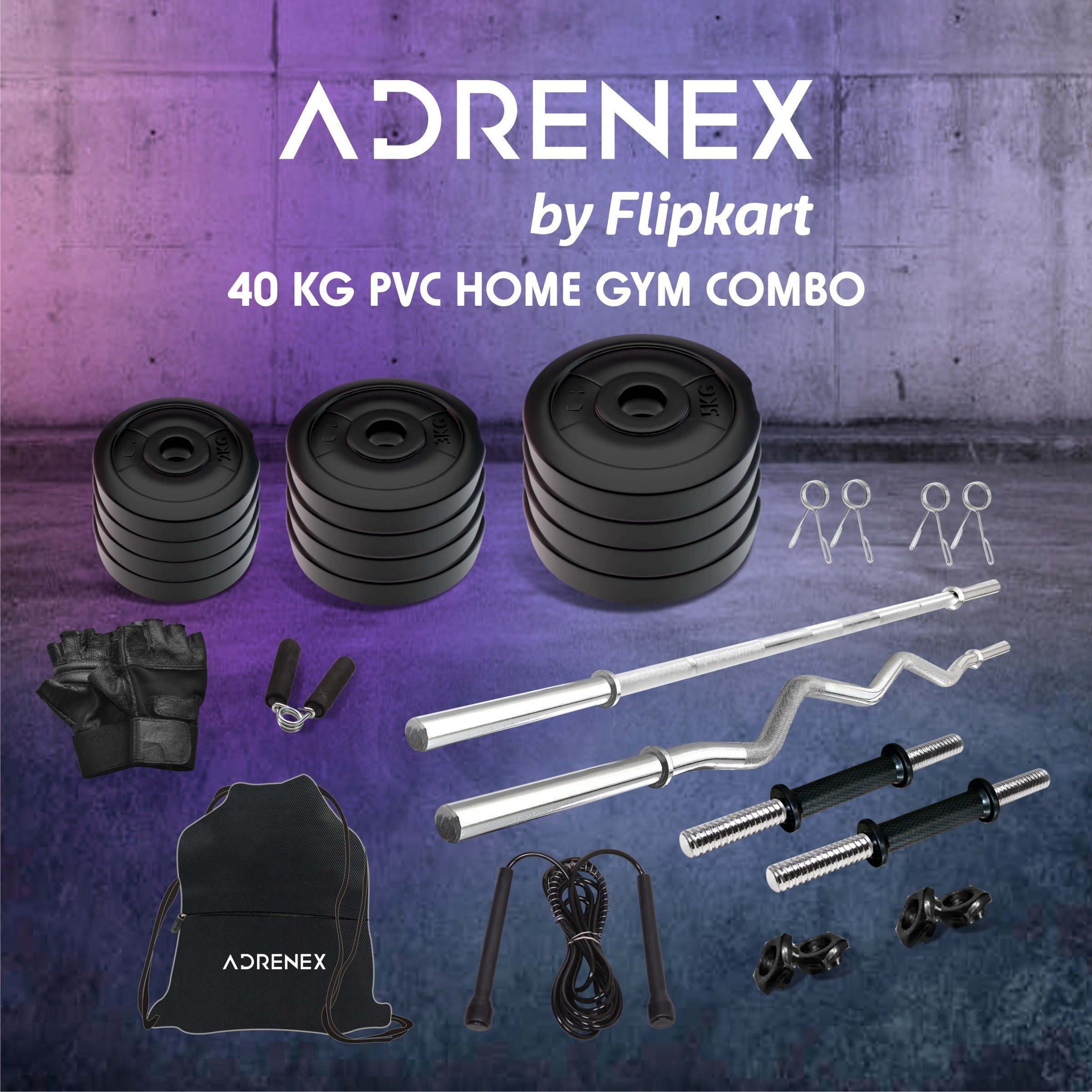 40 kg 40 kg PVC with One 3 Ft Plain & One 3 Ft Curl Rod One Pair Dm Rods, Accessories Home Gym Combo-image-42