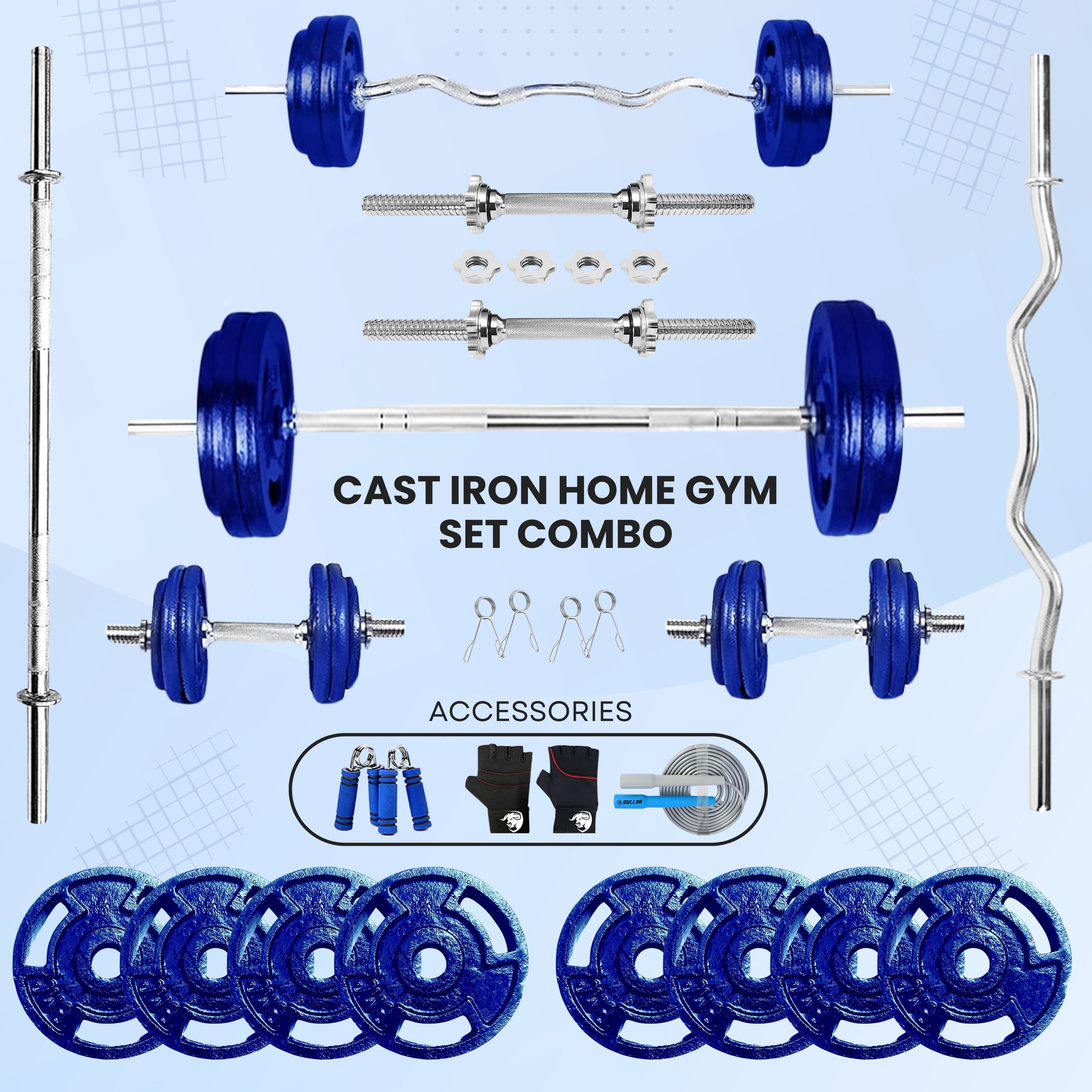 bullar 50 kg Cast Iron Home Gym Set 4 Ft,5 Ft Weight Lifting Rod, Dumbbell Rods & Accessories Home Gym Combo-picture-32