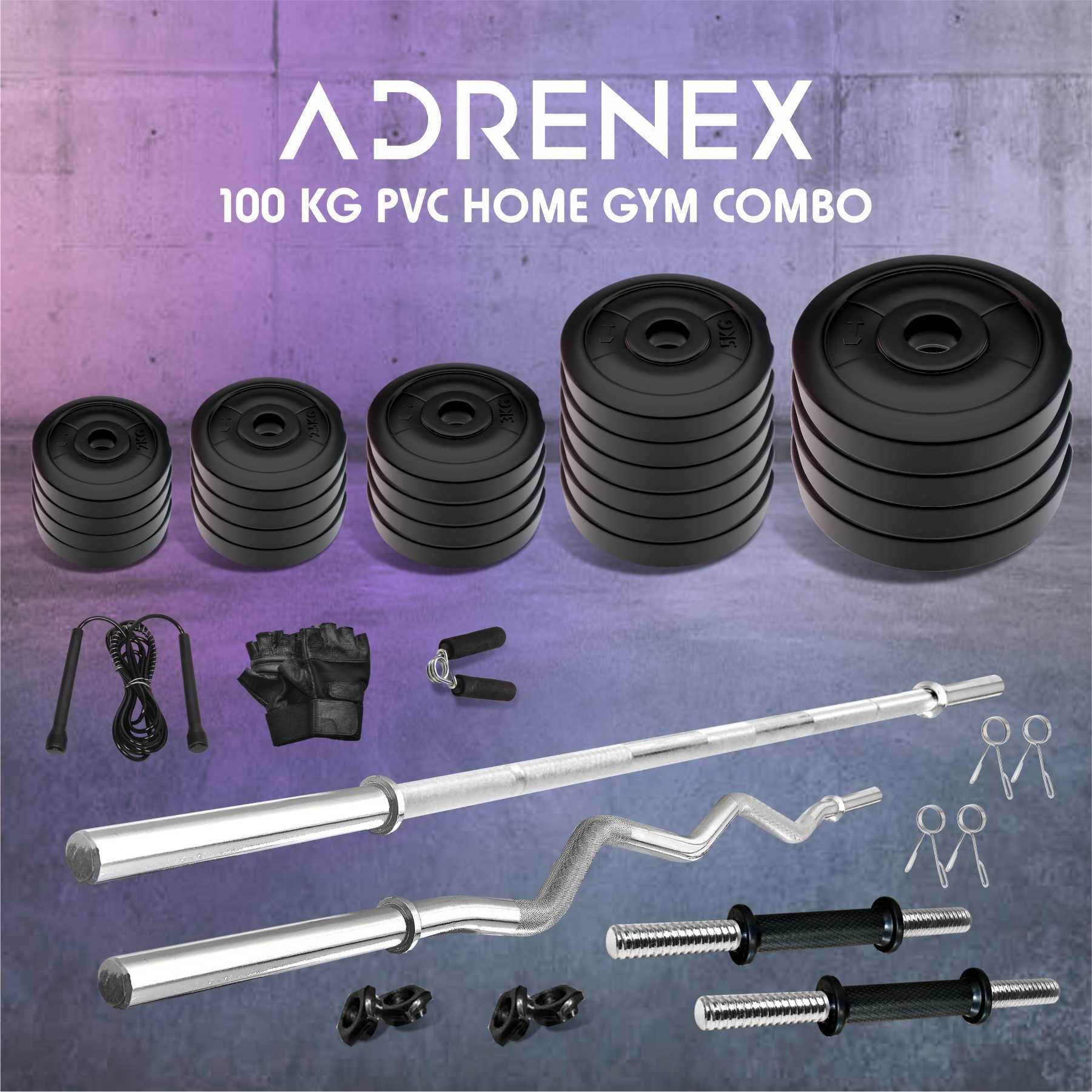 adrenex 100 kg with Straight , Curl, Dumbbell Rods & Gym Accessories Home Gym Combo-picture-38