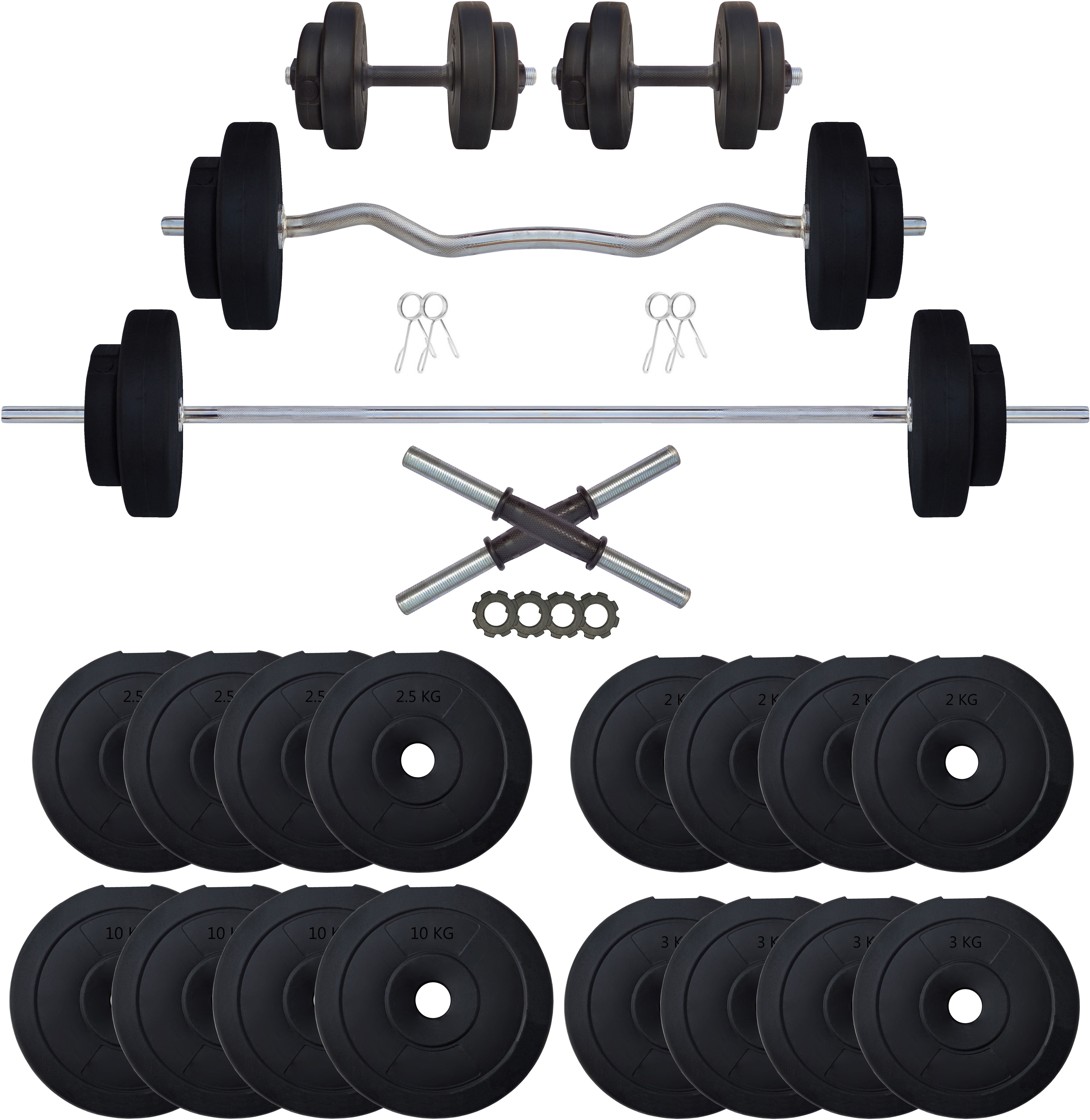 70 kg PVC 70KG Weigt with 3Ft and 5Ft Rod with Accessory Fitness , Black Home Gym Combo
