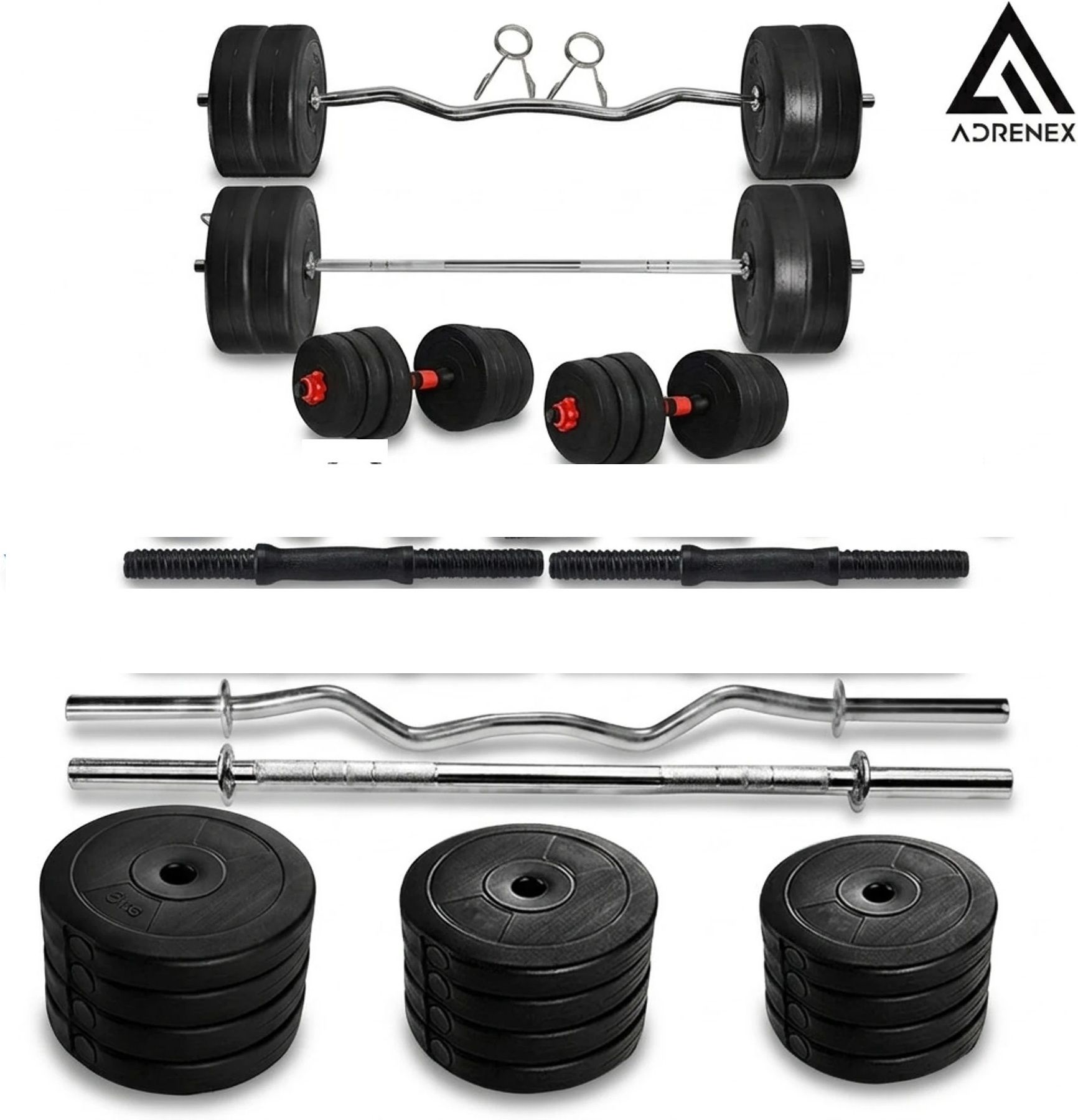 adrenex 40 kg PVC weight with 3ft Curl, 3ft Straight Rod Home Gym Combo-picture-41