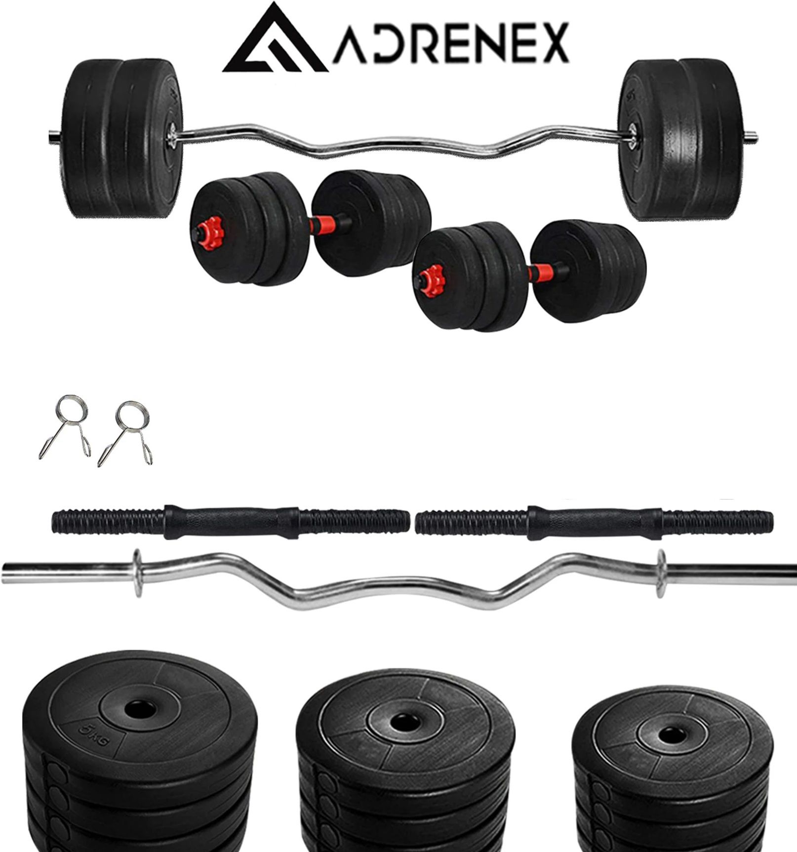 adrenex 40 kg PVC weight with 3ft Curl Rod Home Gym Combo-picture-29