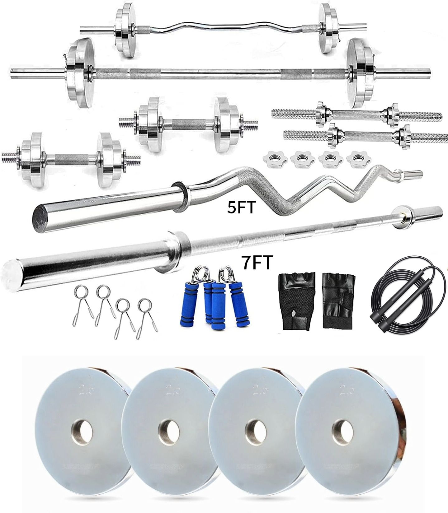 ymd 10 kg Steel Plates (2.5KGX4Pc) 5FT Curl & 7FT Straight 28mm Rods Full Combo Home Gym Combo-picture-23