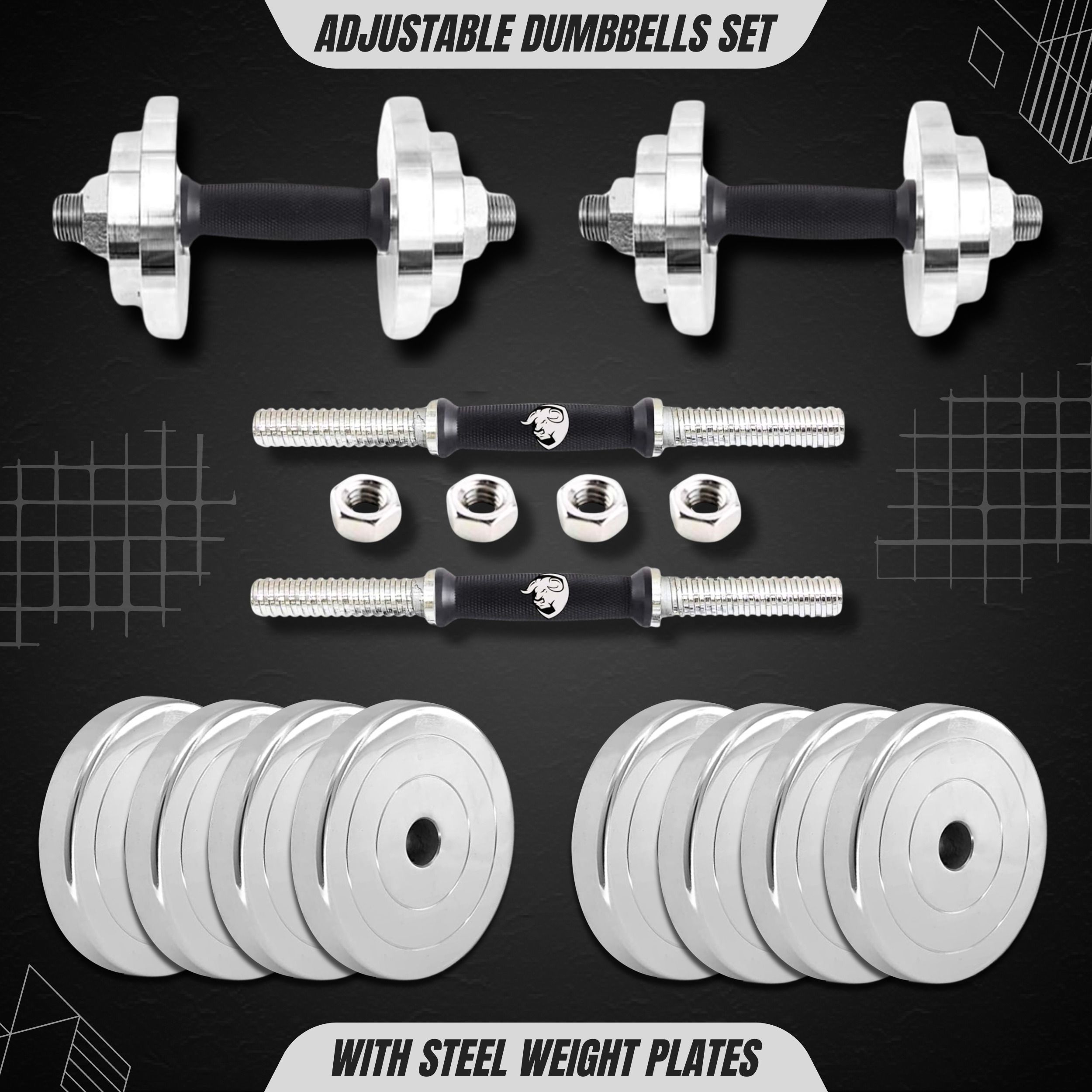 10 kg Adjustable Dumbbells Set With Steel Weight Plates With One Pair of Dumbbell Rod Home Gym Combo-image-33