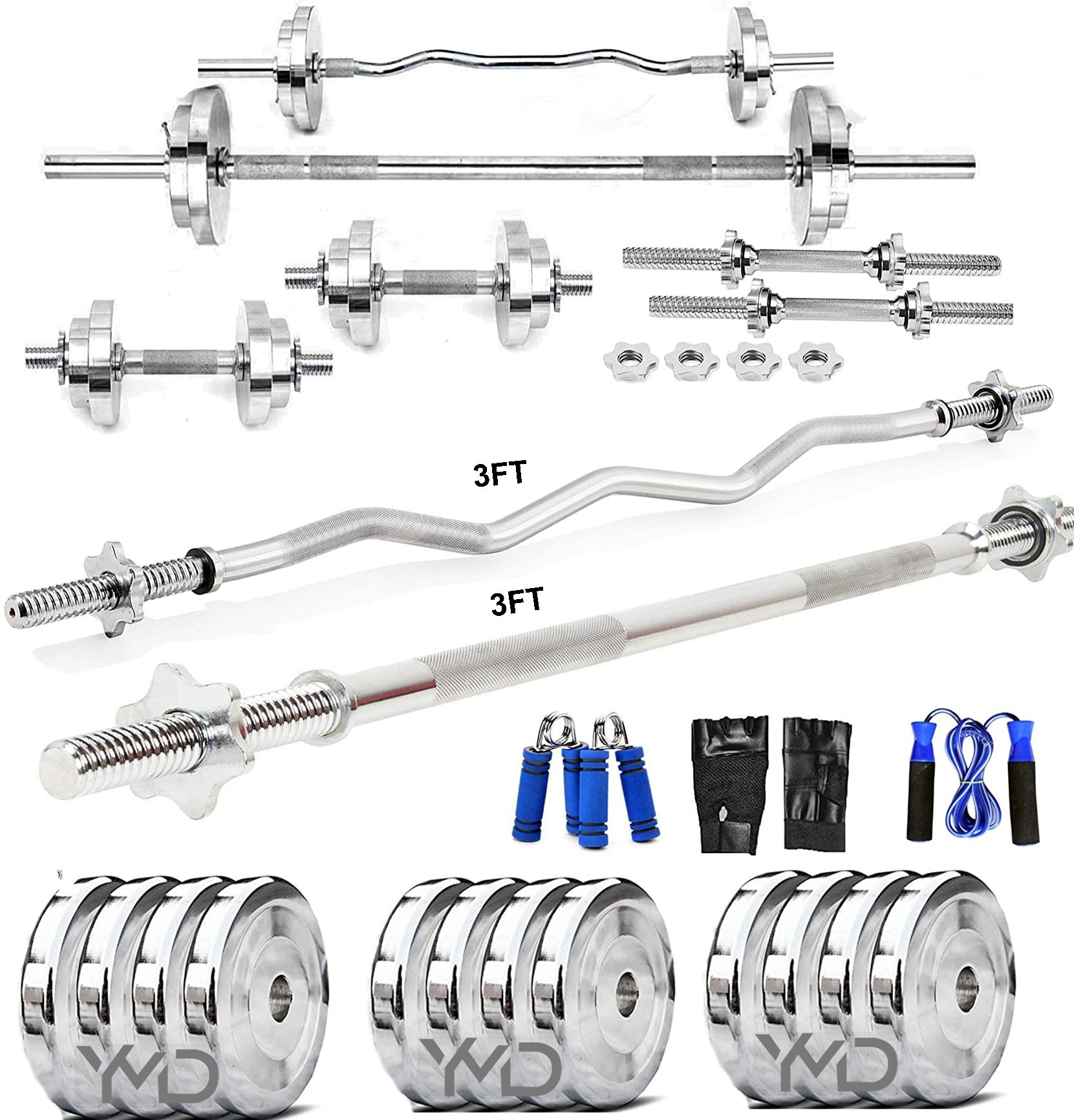 ymd 10 kg Steel Plates (2.5Kgx4Pc) 3FT Curl & 3FT Straight 25mm Star Rods Full Combo Home Gym Combo-picture-28