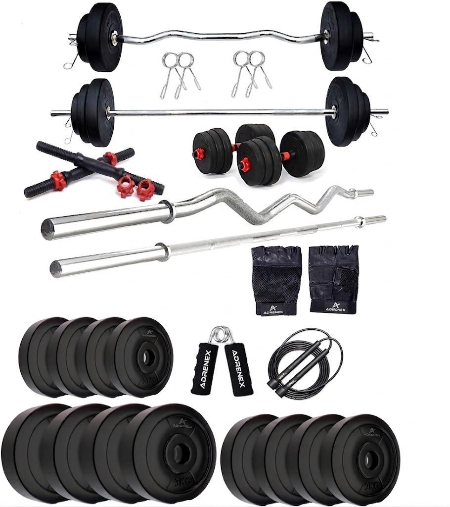 adrenex 30 kg PVC GYM KIT WITH 3FT CURL, 3FT STRAIGHT ROD AND ACCESSORIES Home Gym Combo-picture-43