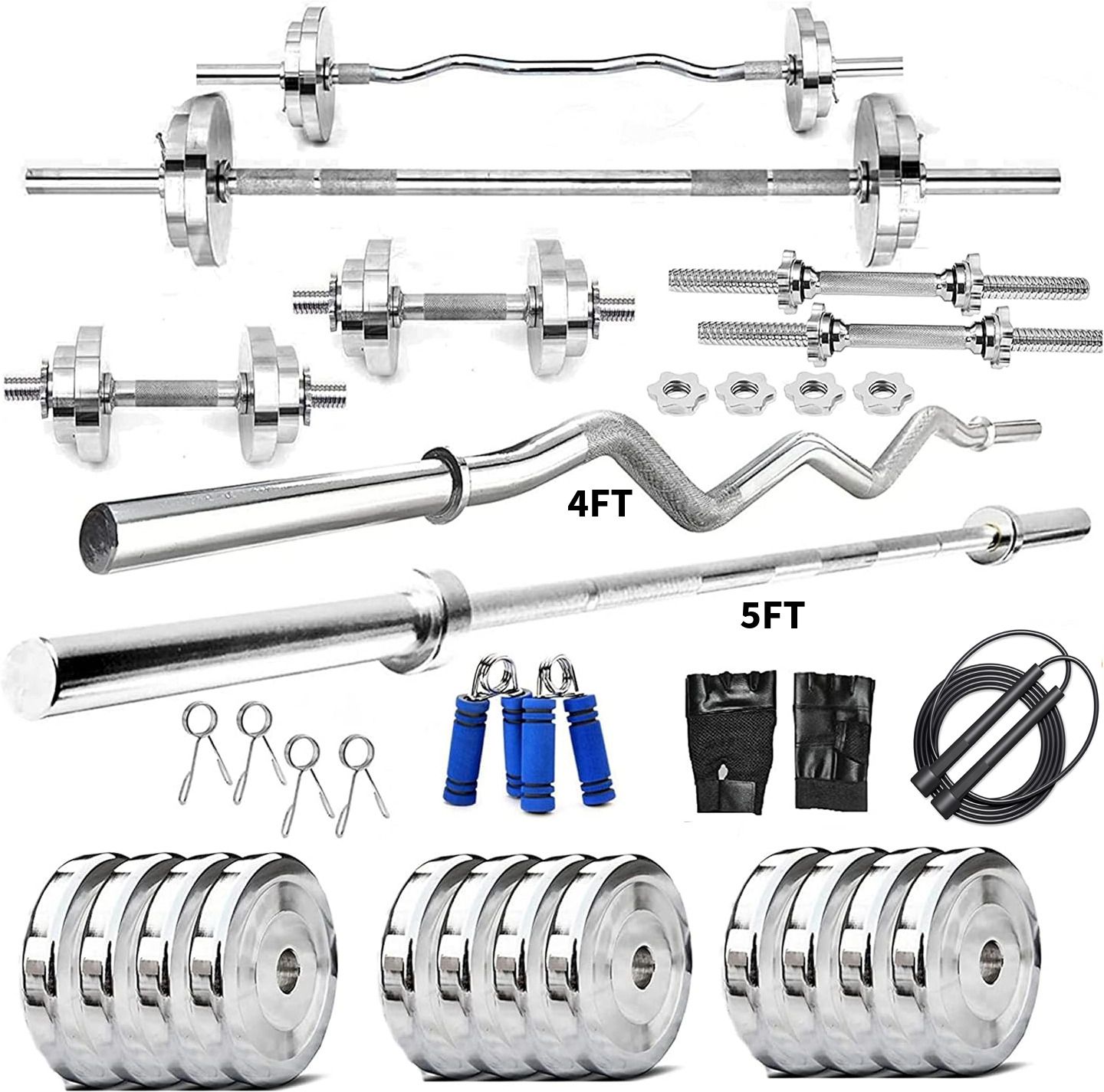 ymd 30 kg Steel Plates (2.5KGX4Pc, 5KGX4Pc) 4FT Curl & 5FT Straight 25mm Rods Full Combo Home Gym Combo-picture-20