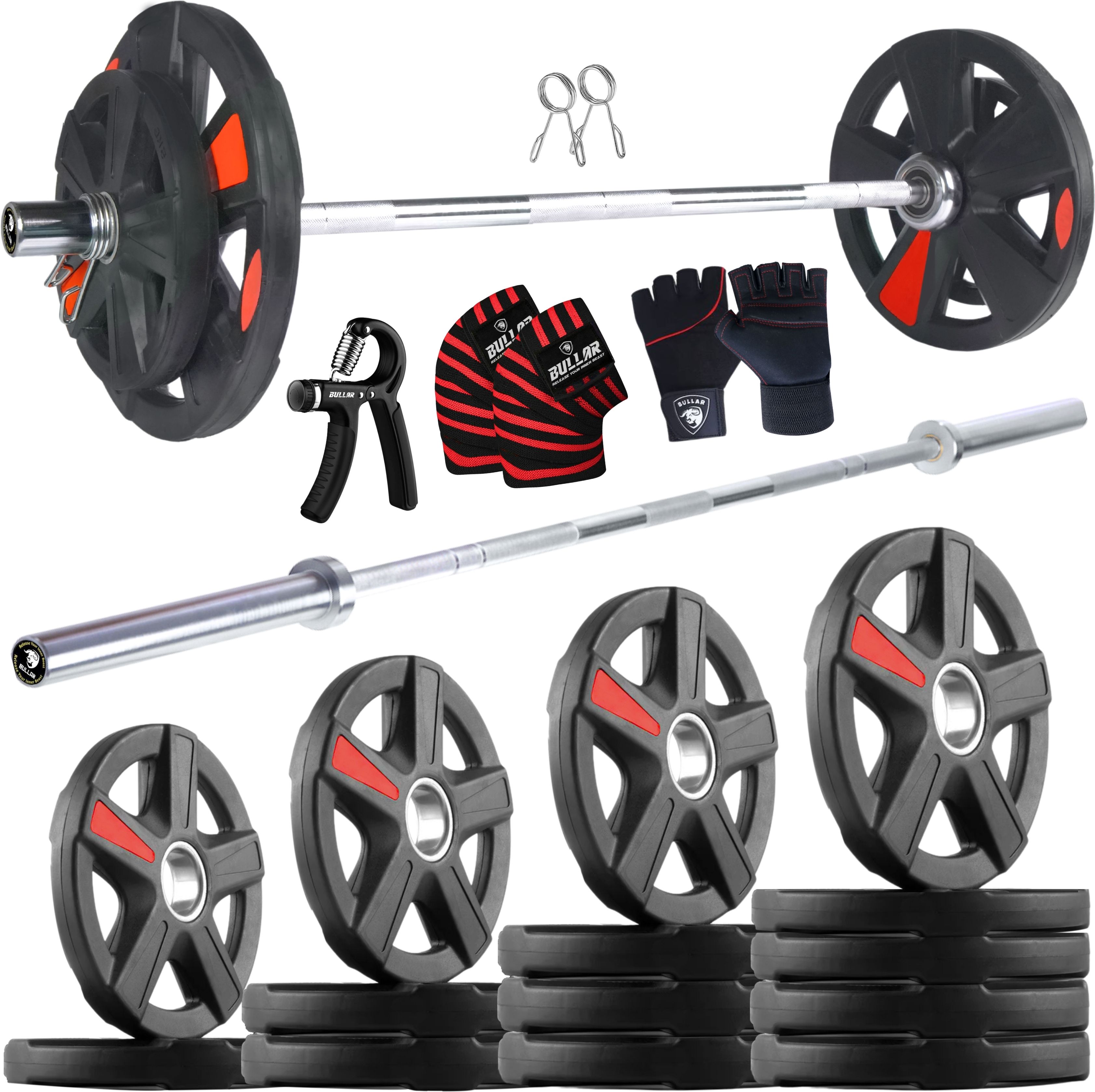 15 kg Xmark Rubber Home Gym Set with 7ft Olympic Barbell & Premium Accessories Home Gym Combo-image-48