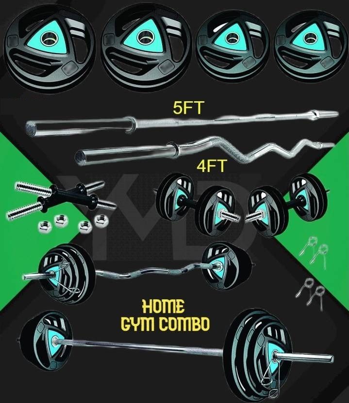 ymd 60 kg Professional Metal Integrated Rubber Plates (2.5X4 5x4 15X2) 4FT Curl, 5FT Strt Home Gym Combo-picture-15