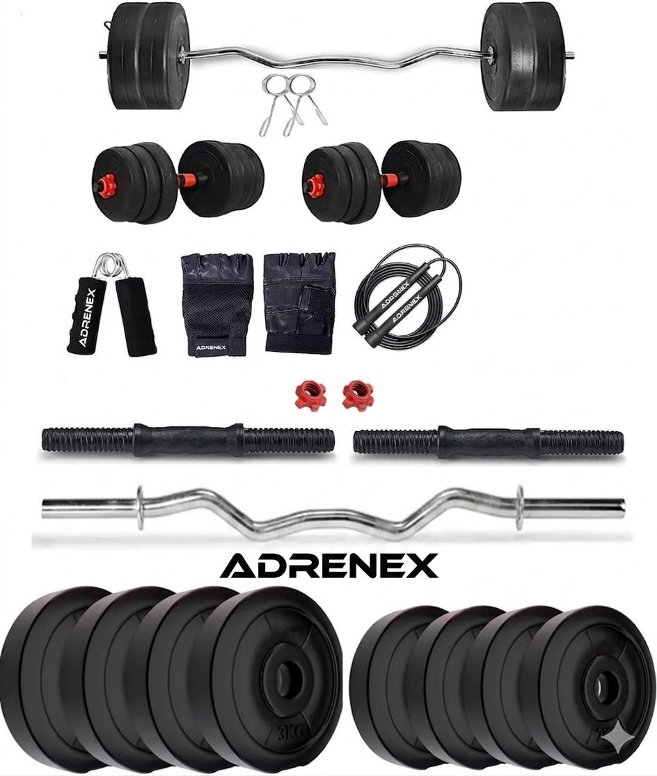 adrenex 20 kg PVC weight with 3ft Curl Rod and Accessories Home Gym Combo-picture-25