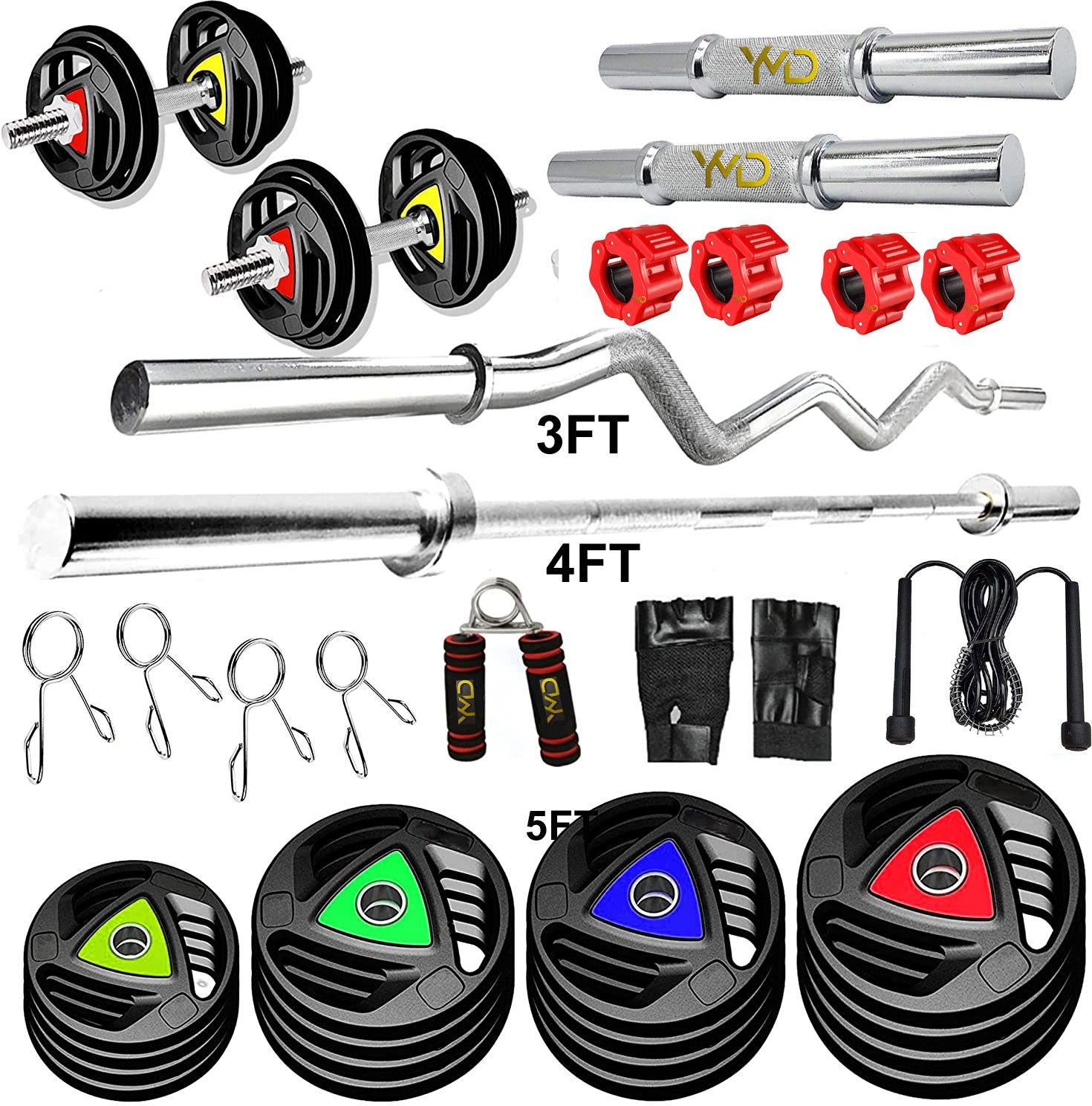 ymd 10 kg Premium Rubber Plates (2.5KGx4 Plates ) 3FT Curl & 4FT Straight 28MM Rods, Clamp Home Gym Combo-picture-35