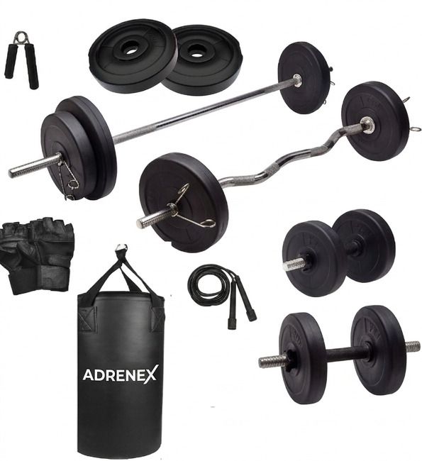 adrenex 50 kg PVC GYM KIT WITH 3FT CURL, 3FT STRAIGHT ROD Unfilled Punching Bag AND ACC Home Gym Combo-picture-45