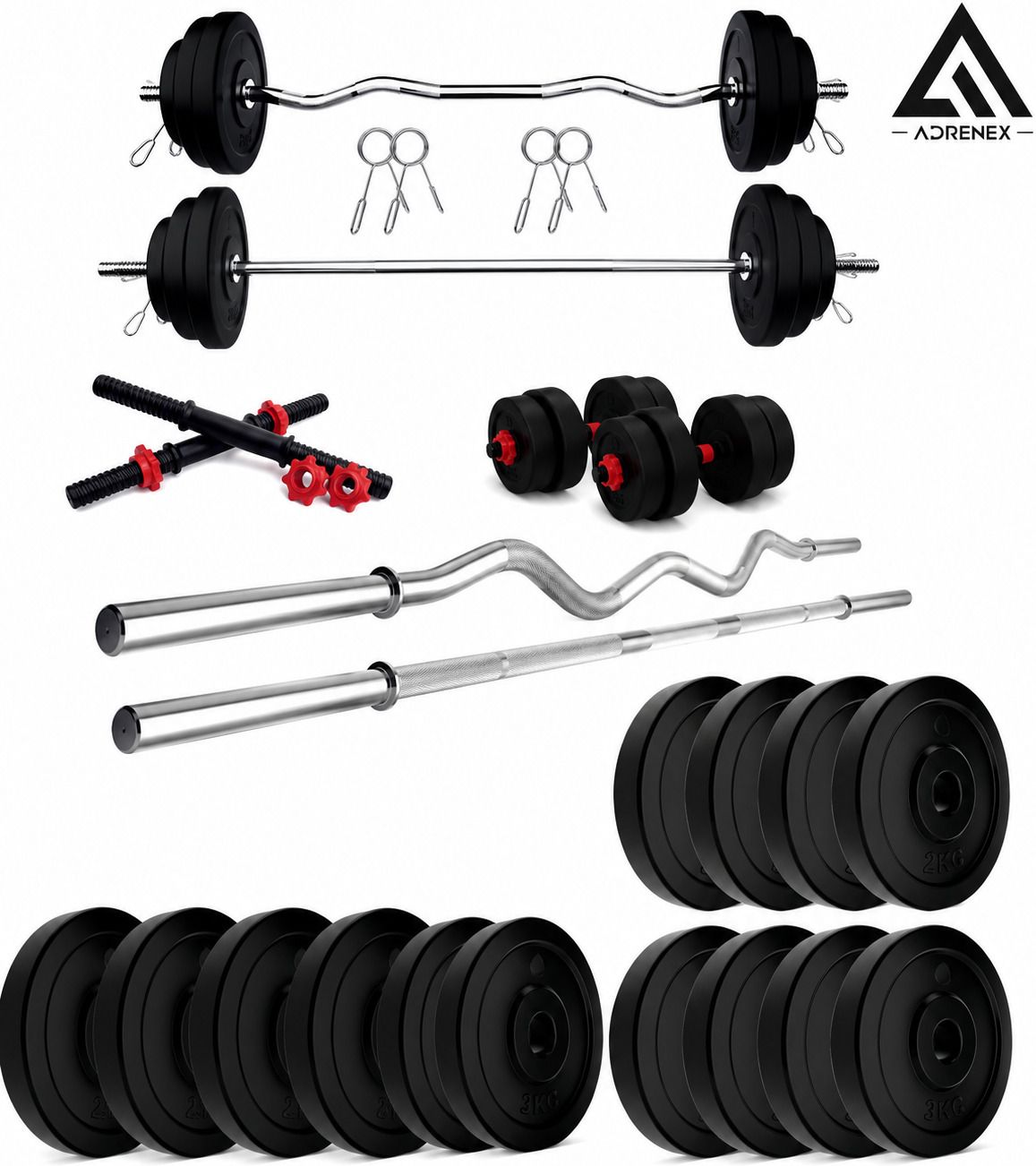 adrenex 50 kg PVC GYM KIT WITH 3FT CURL, 3FT STRAIGHT ROD Home Gym Combo-picture-42