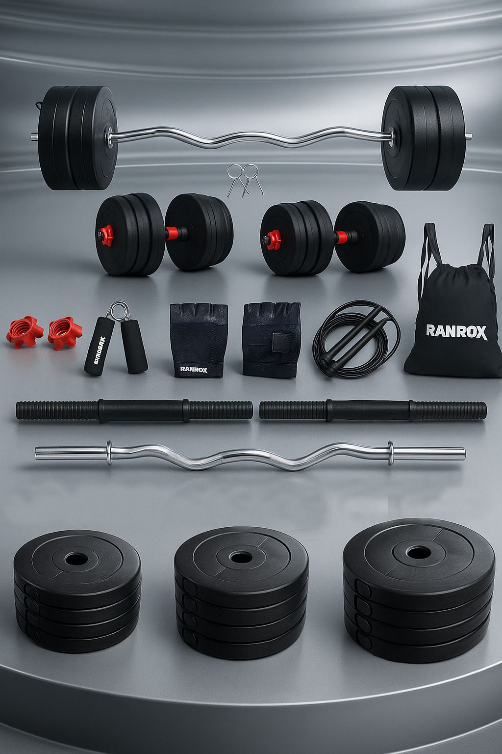 30 kg PVC weight with 3ft Curl Rod, Accessories Fitness Equipments Home Gym Combo-image-44