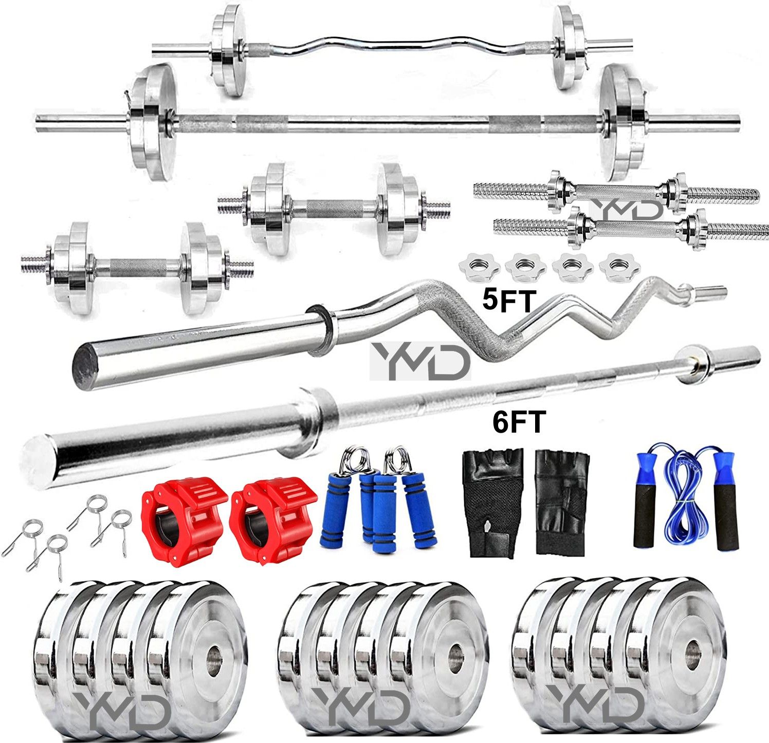 ymd 10 kg Steel Plates (2.5KGX4Pc) 5FT Curl & 6FT Straight 28mm Rod Home Gym Combo-picture-1