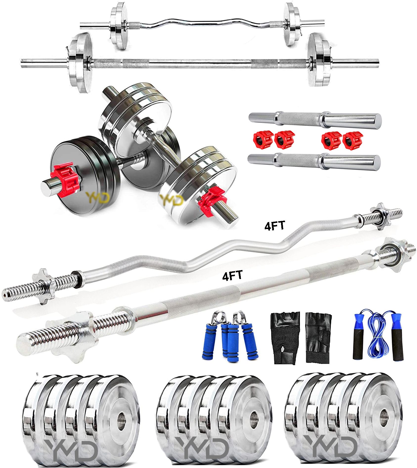 ymd 10 kg Steel Plates 2.5KGX4 Pc 4FT Curl & 4FT STRT 25mm Rod Star Collar With Clamp Home Gym Combo-picture-10