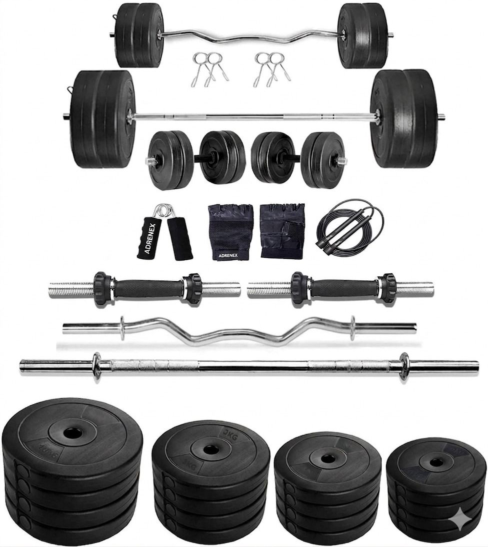 adrenex 70 kg PVC weight with 3ft Curl Rod, 5ft Straight Rod and Accessories Home Gym Combo-picture-46