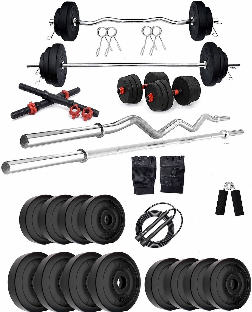 adrenex 40 kg PVC weight with 3ft Curl, 5ft Straight Rod and Accessories Home Gym Combo Home Gym Combo-picture-20