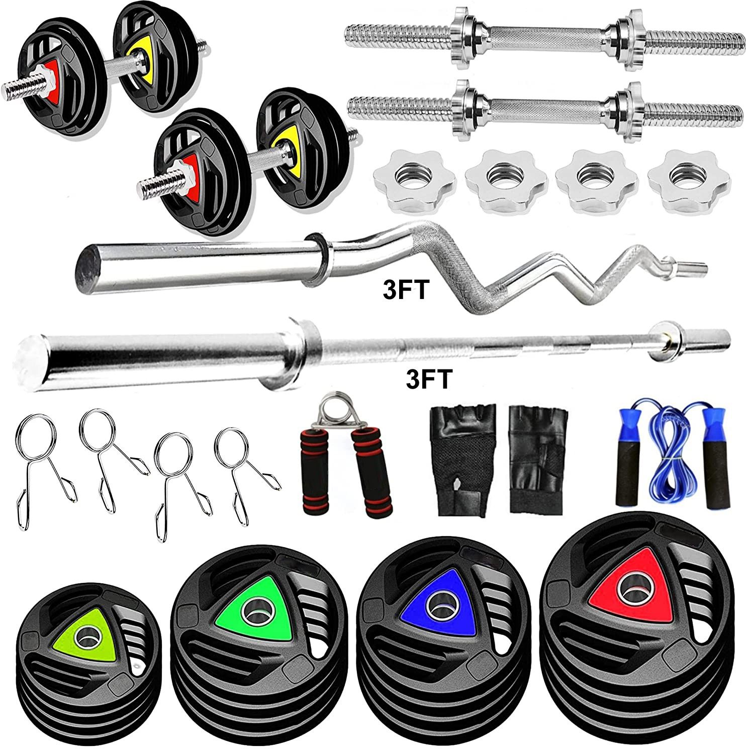 hackerx 10 kg Premium Rubber Plates (2.5KGx4 Plates ) 3FT Curl & 3FT Straight Rods Full Combo Home Gym Combo-picture-4