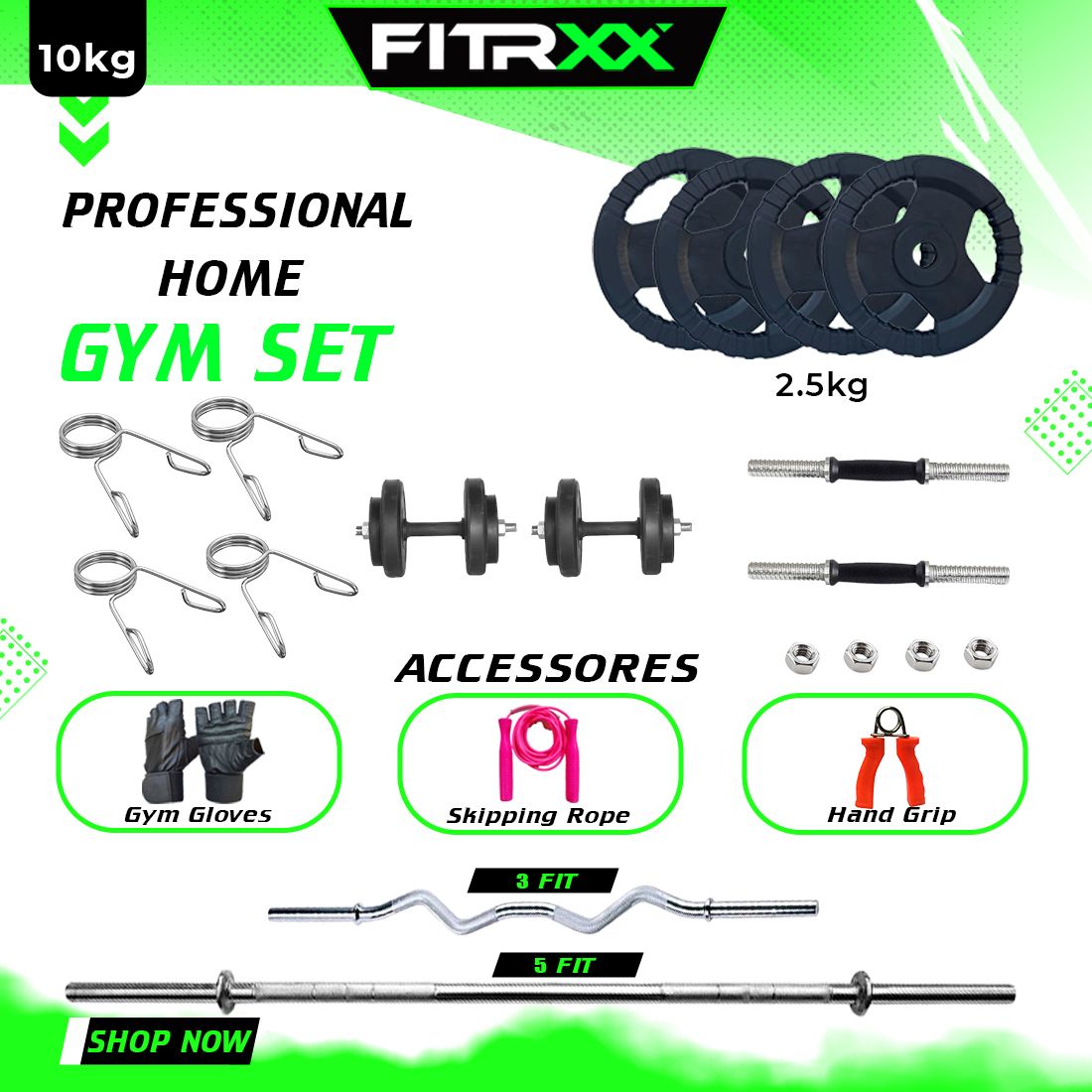 10 kg Home Gym Combo Set | 5ft Straight 3ft Curl Rod, 1 Pair Dumbbell Rod Home Gym Combo-image-24