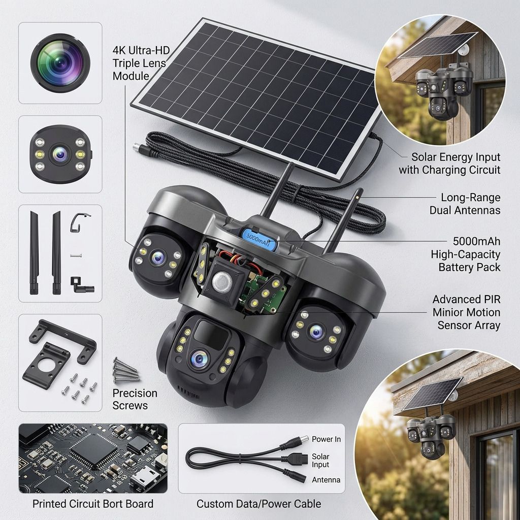 Divine creation 4G Solar Triple Lens 5MP Outdoor CCTV Camera | 3-Screen View C308 Security Camera-picture-43