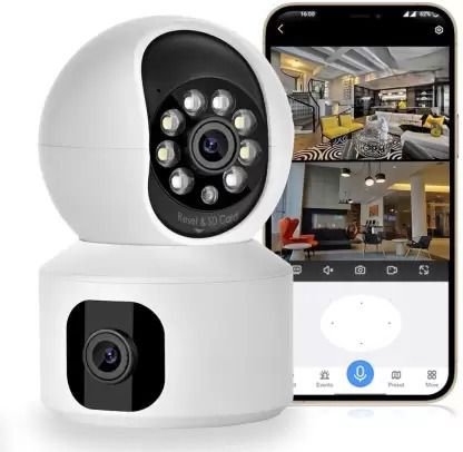 PERAMISYM DUAL LENS WiFi 360 Camera Full HD 4mp CCTV Night Vision Motion Sensor 2Way Audio Security Camera
