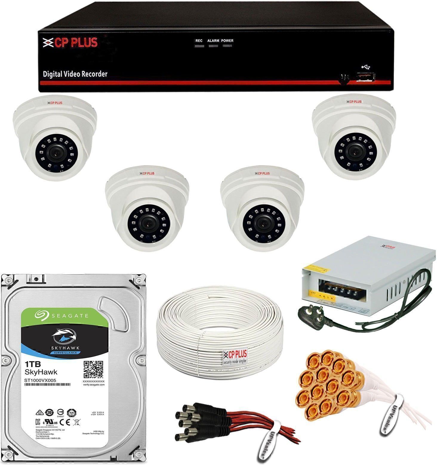 CP PLUS 1.3 Megapixel CCTV Combo Set (4Ch Full HD DVR With CP Plus 1.3 MP HD 4 Dome Camera, Seagate 1TB Hard Drive, CP Plus 90 Meter Cable & 12V Power Supply And UPVsales® Pin Set) Security Camera-picture-13
