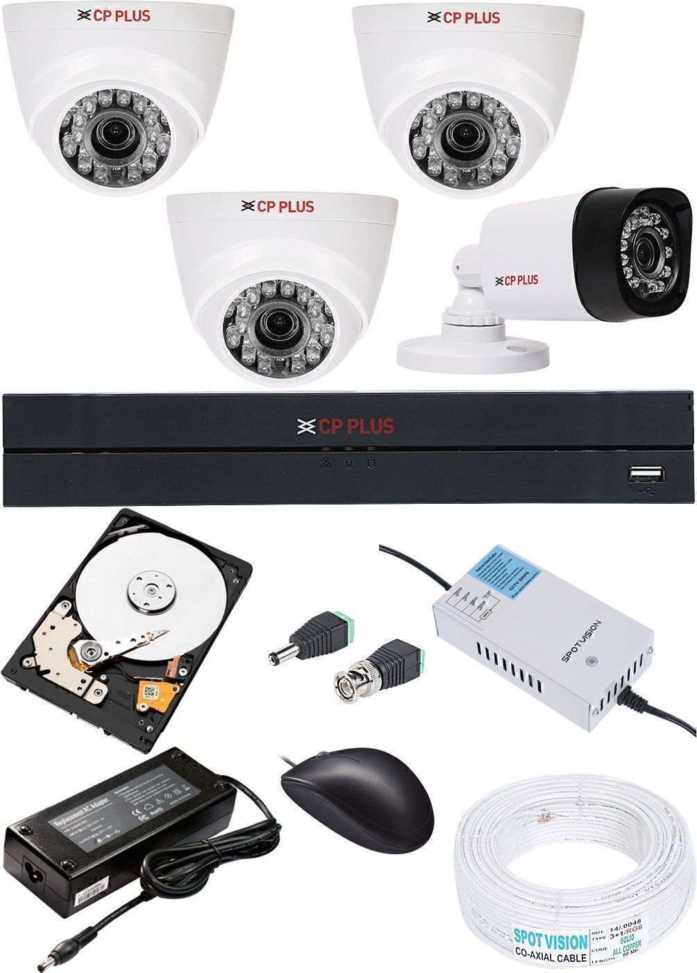 CP PLUS 4 Channal HD DVR 720p 1Pcs,Dome Camera 1MP 3Pcs,Bullet Camera 1MP 1Pcs Security Camera-image-20