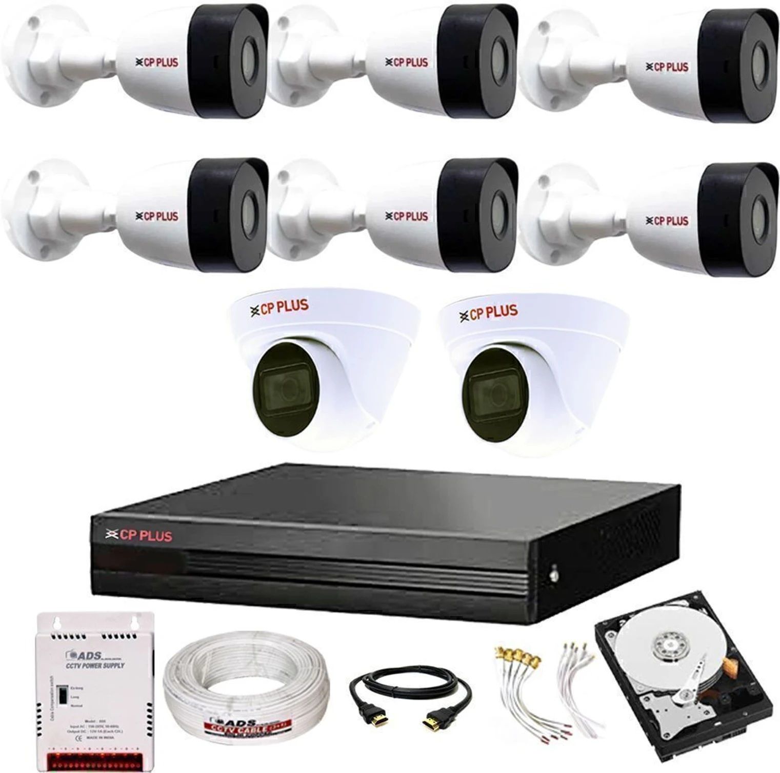 CP PLUS 8CH hibrid' DVR 1080p,BULLET 6Pcs,DOME 2PCS, 500GB Hard Disk,Full combo set Security Camera-picture-40