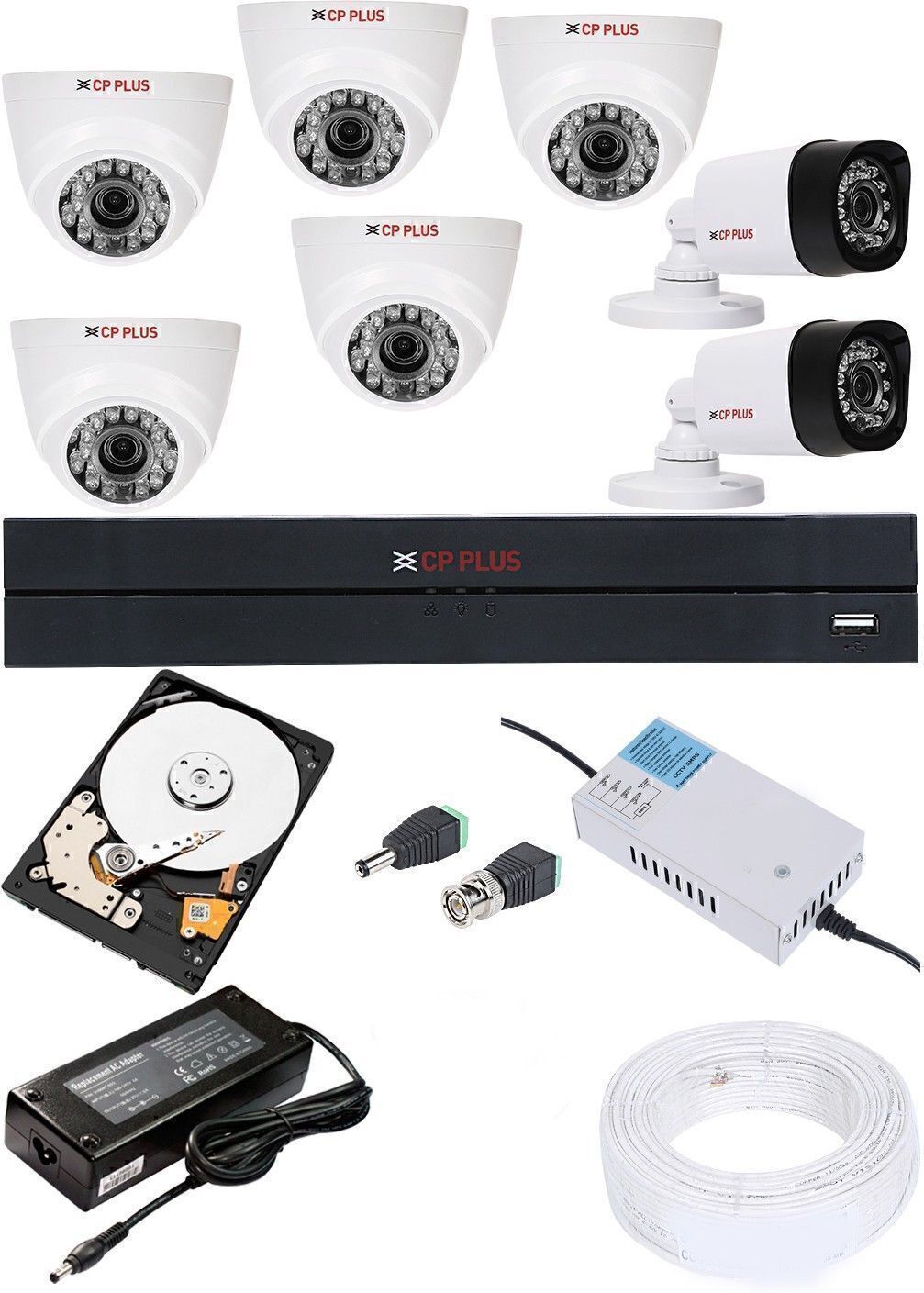 CP PLUS HIKVISION 8 Channal HD DVR DS-7B08HGHI-F1 OR DS-7208HGHI-F1 1PCS DOME CAMERA 1080p 2Pcs, DS-2CE5ACOT-IRP OR DS-2CE5ACOT-IRP/EC0 AND 2.4MP 5Pcs BULLIT CAMERA DS-2CE1ACOT -IRP OR DS-2CE1ACOT-IRP/ECO 90 METAR CABLE 1TB SATA HDD COMBO KIT Security Camera-picture-17