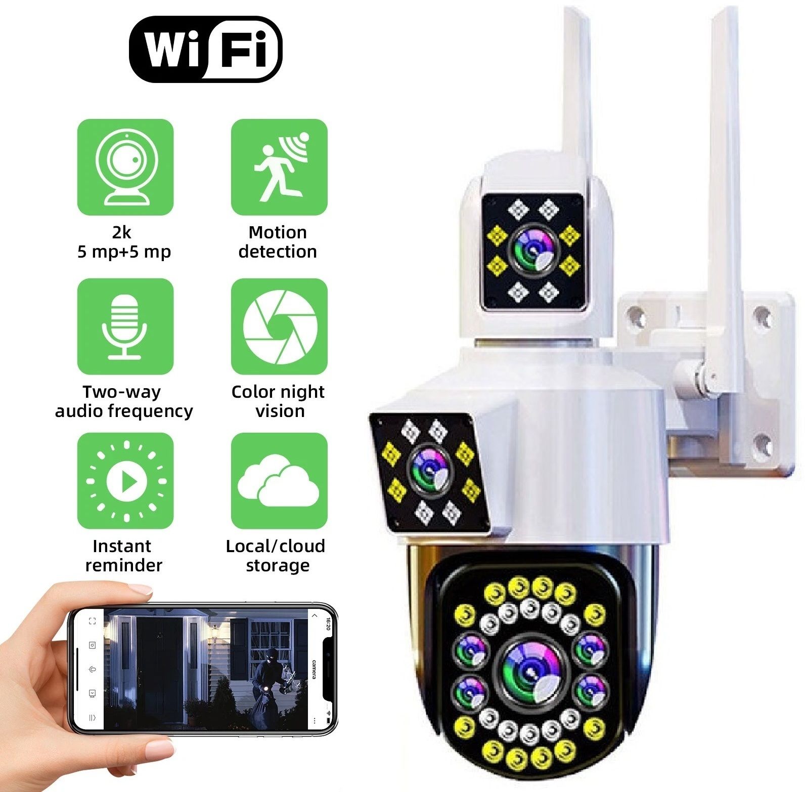 AVOIHS WIFI CCTV 1080P HD 3 Lens Camera Bullet+360° PTZ Control 2way Audio Night Vision Security Camera-image-16