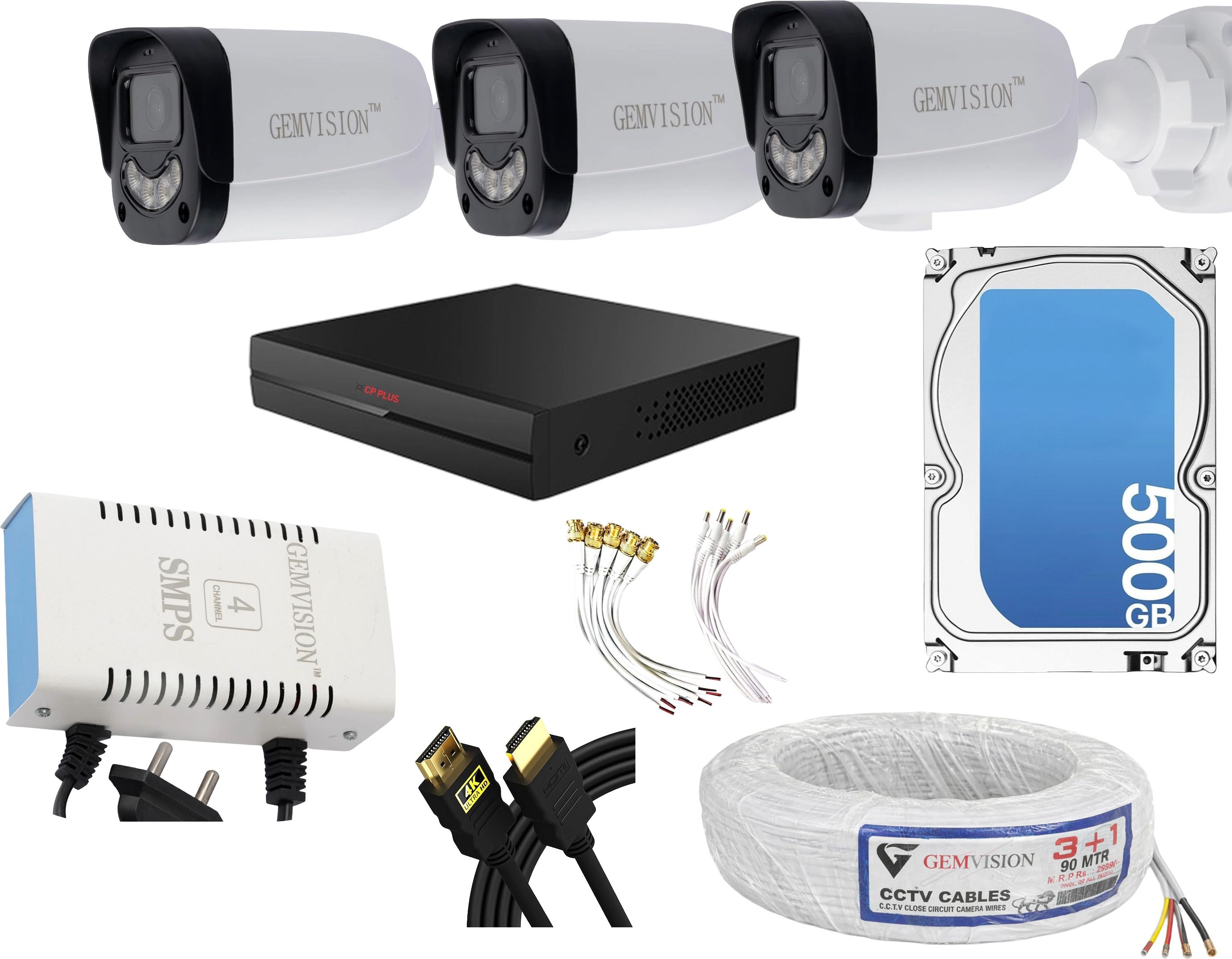 CP PLUS 3MP Color Night Vision CCTV Camera Kit 3 Bullet Cam 4CH DVR 500GB HDD Set Security Camera-picture-18