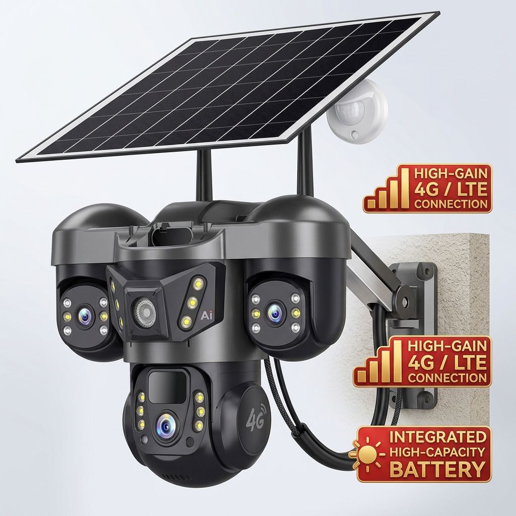 Divine creation 4G Solar Triple Lens 5MP Outdoor CCTV Camera | 3-Screen View C22 Security Camera-picture-46