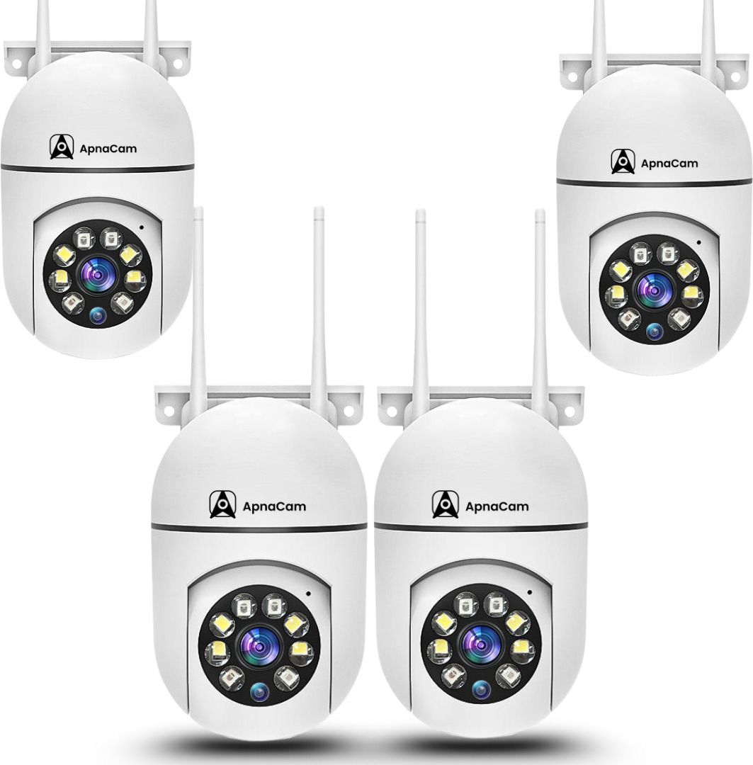 ApnaCam WiFi Mini PTZ 3MP Color Night Vision 1080p V380 Pro App Live View (Pack of 4) Security Camera
