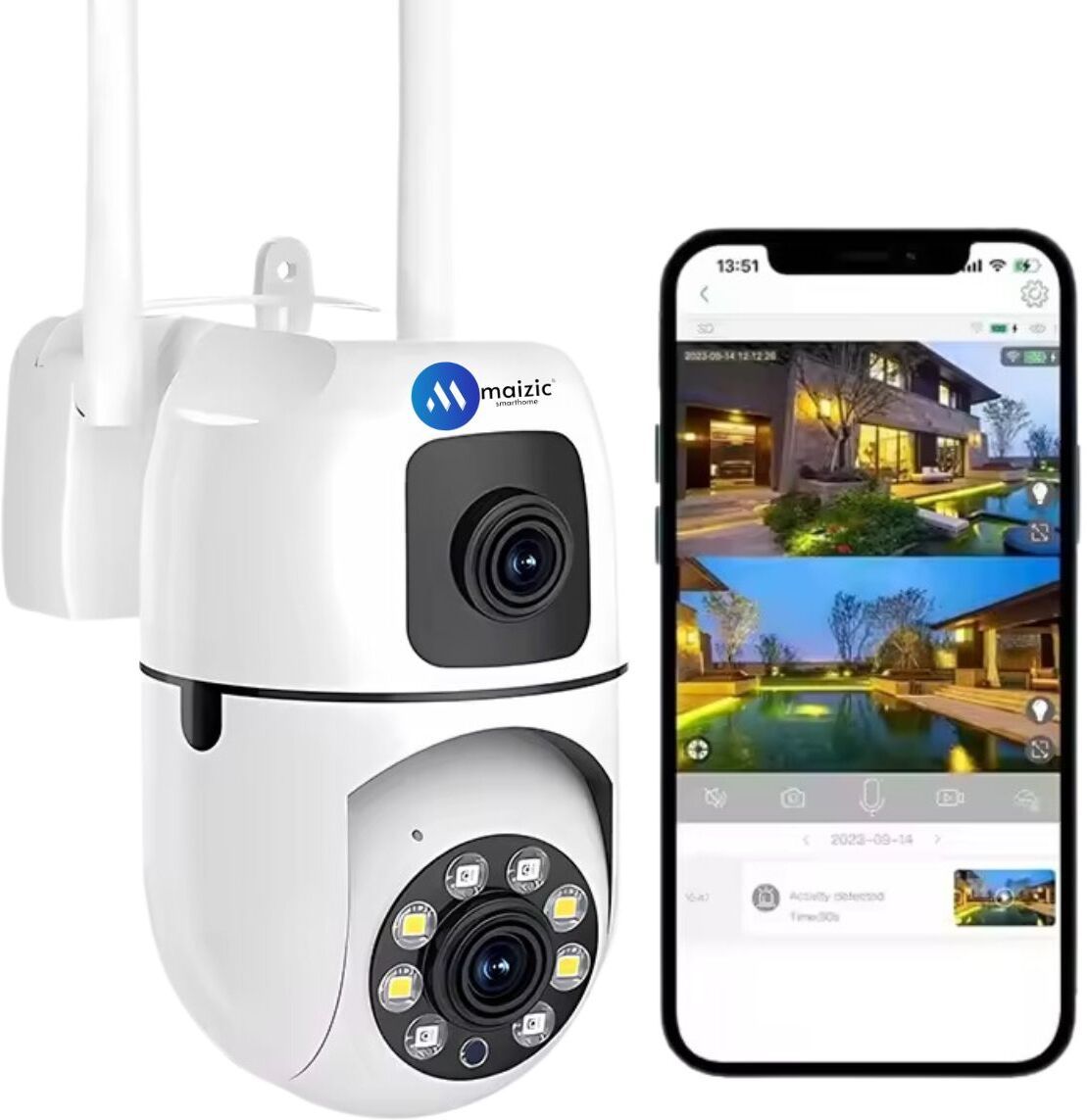 Maizic Smarthome 5+5MP Wifi FHD Mini Dual Lens/Screen 2in1 PTZ+Bullet Indoor CCTV Camera For Home Security Camera