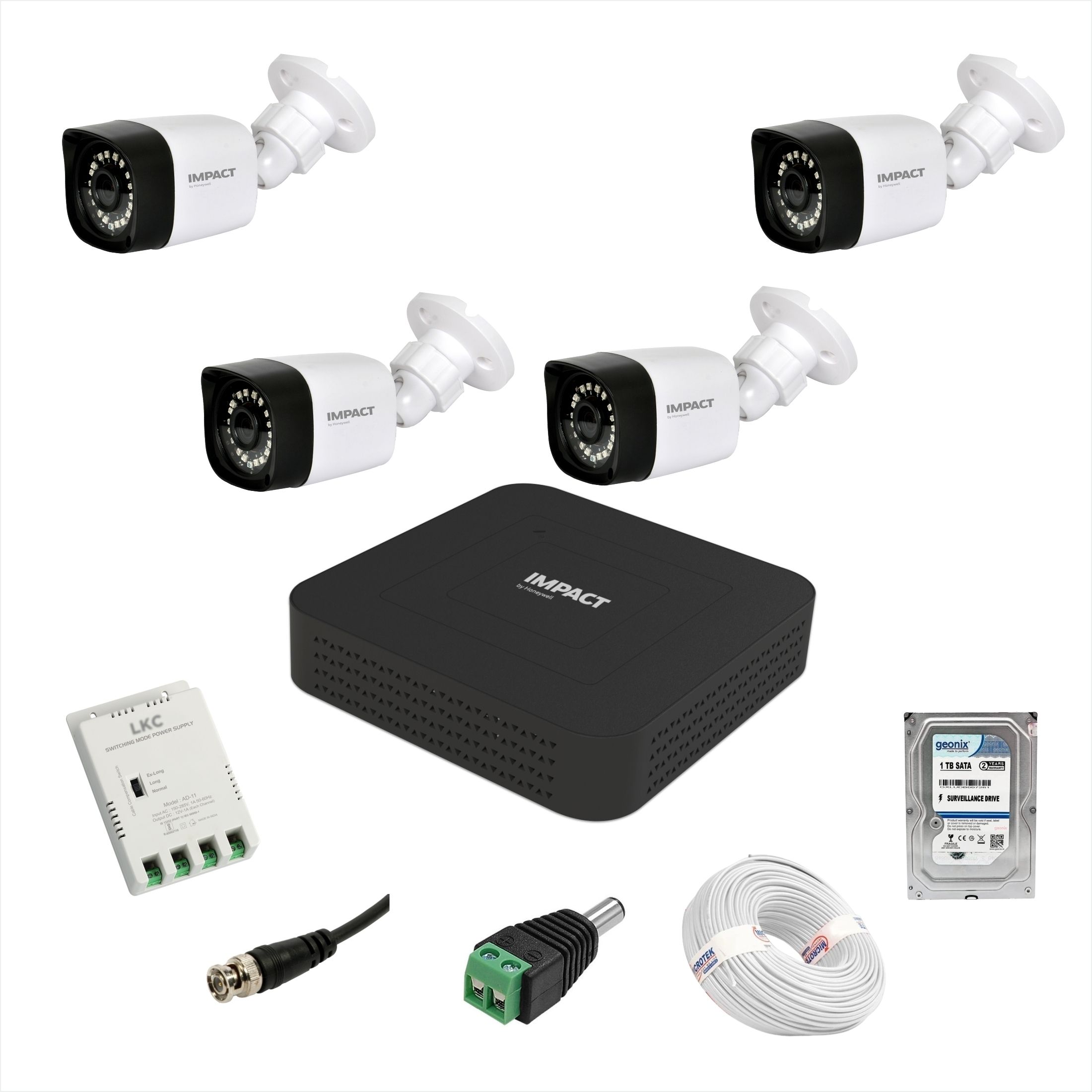 Impact by Honeywell 2MP 4 Bullet CCTV Camera +4 Channel DVR +1TB HDD + 90 mtrs cable Cctv Camera Set Security Camera-image-6